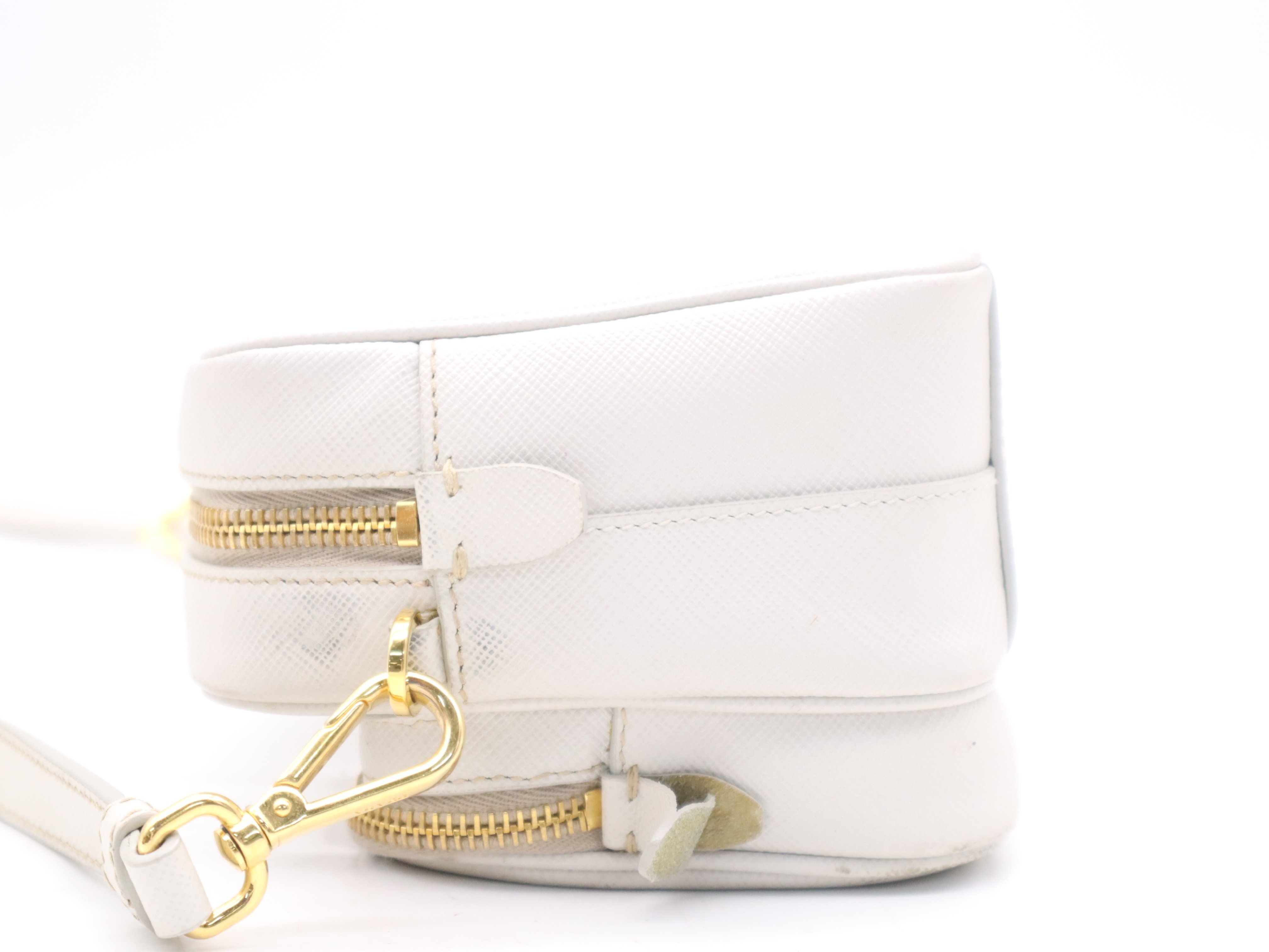 Leather Triangle Logo Shoulder Bag, White, Gold Hardware, with Shoulder Strap — view 3