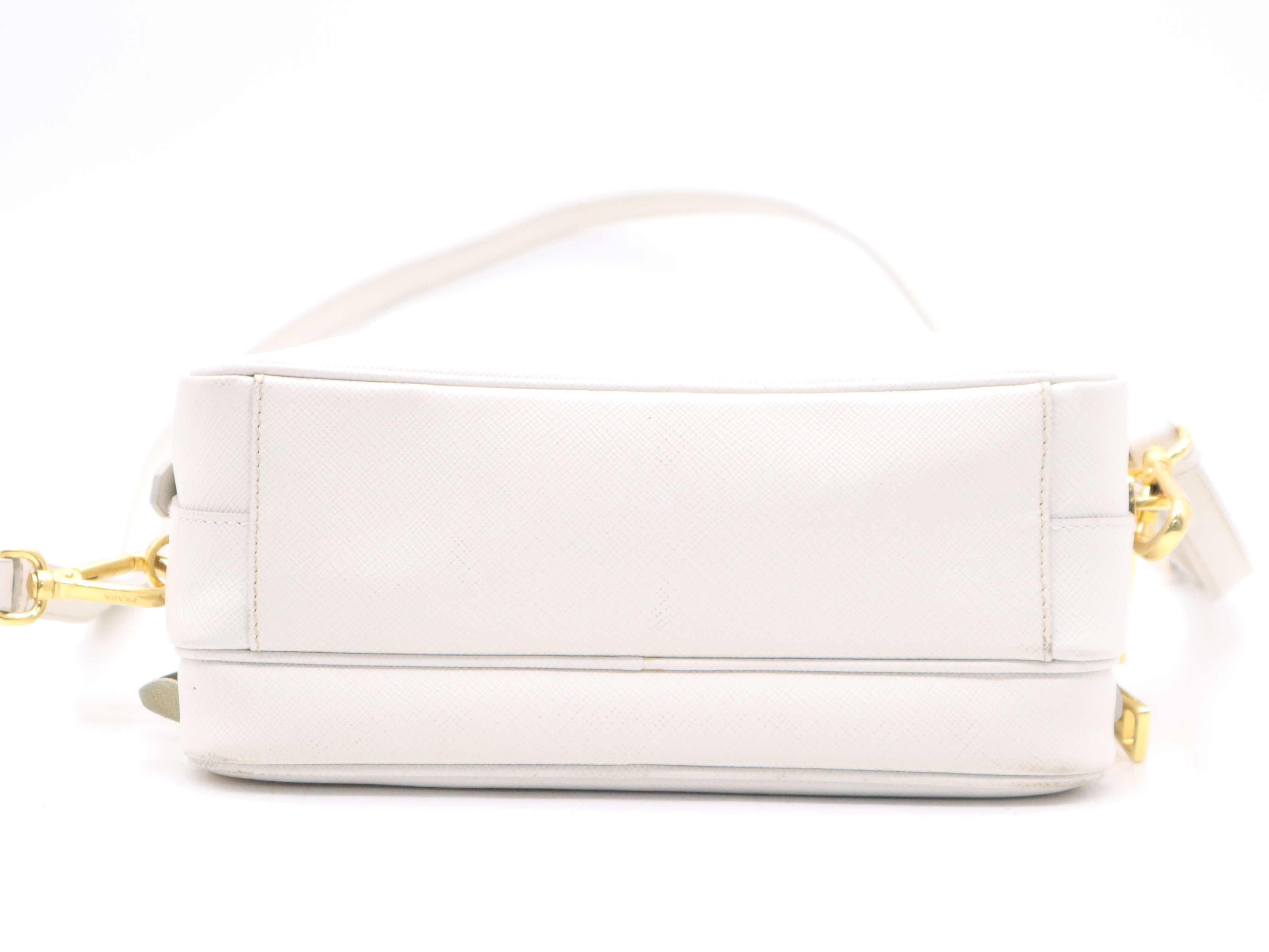 Leather Triangle Logo Shoulder Bag, White, Gold Hardware, with Shoulder Strap — view 4