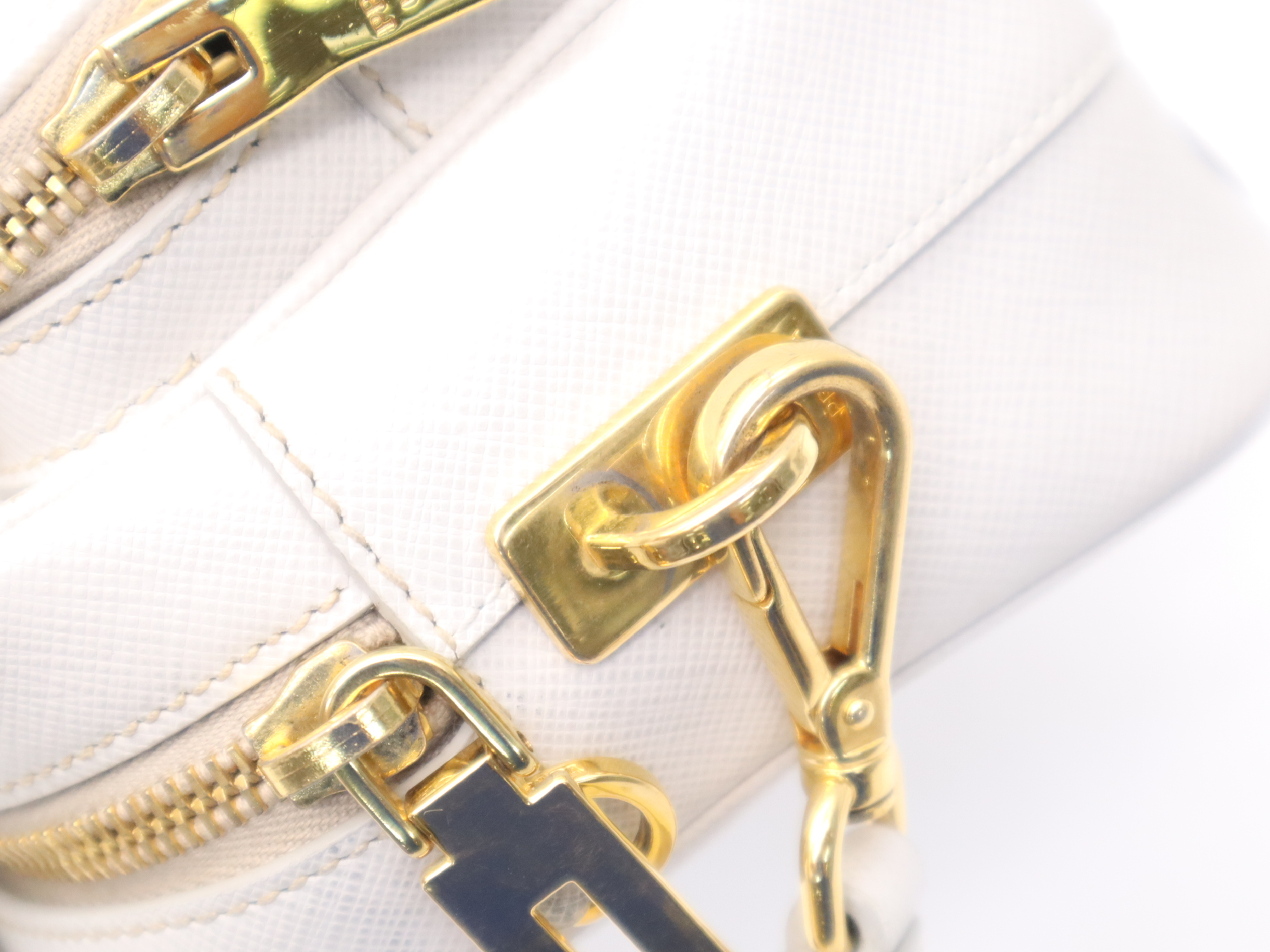 Leather Triangle Logo Shoulder Bag, White, Gold Hardware, with Shoulder Strap — view 6