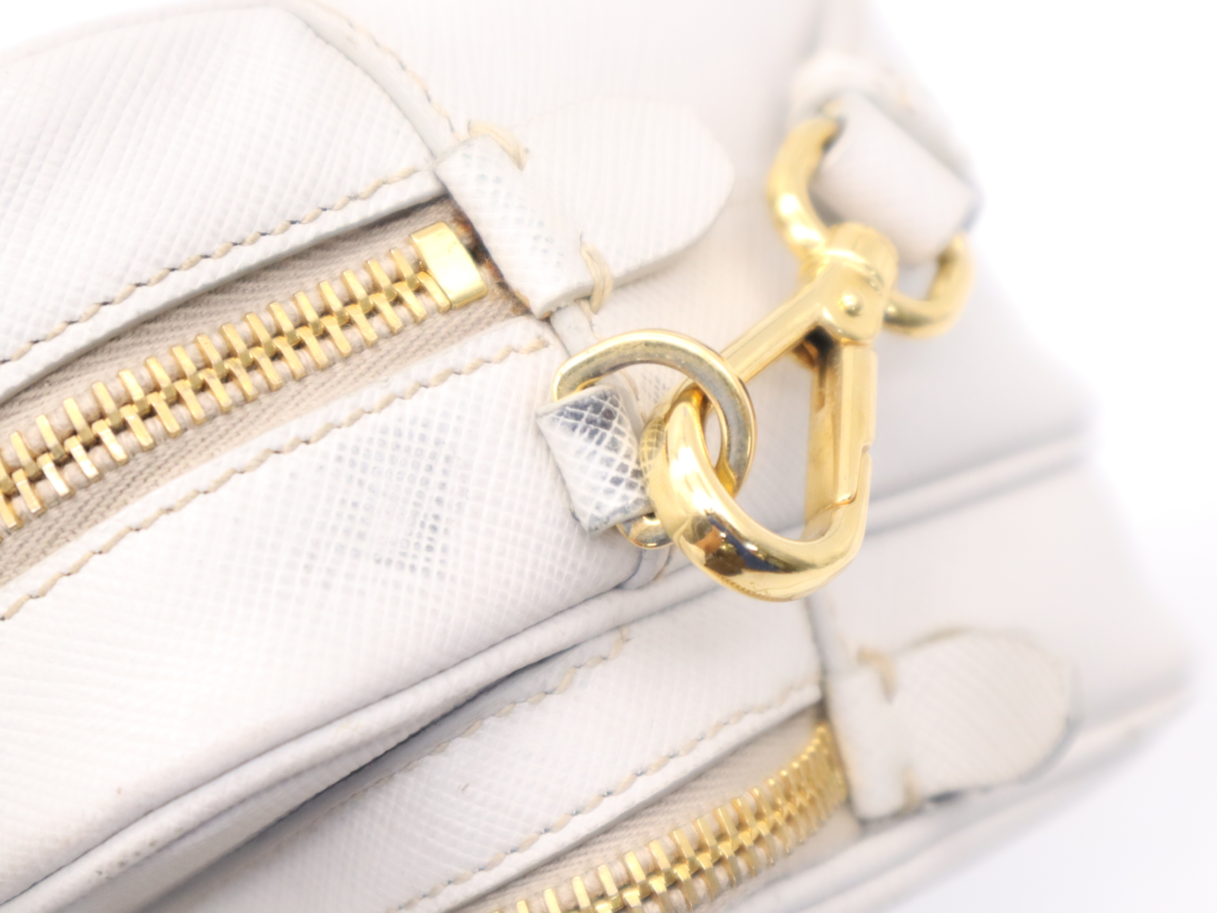 Leather Triangle Logo Shoulder Bag, White, Gold Hardware, with Shoulder Strap — view 7