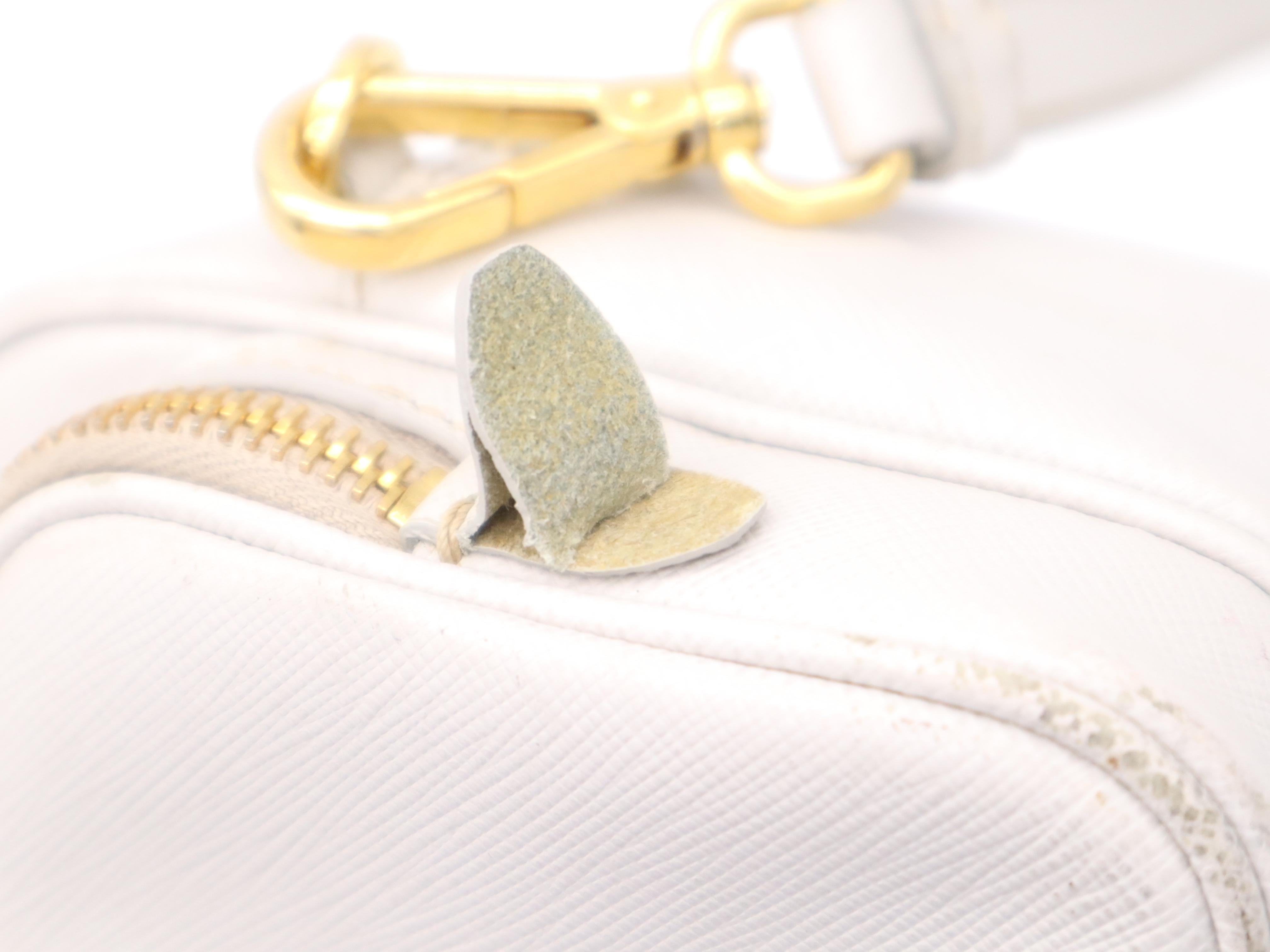 Leather Triangle Logo Shoulder Bag, White, Gold Hardware, with Shoulder Strap — view 8