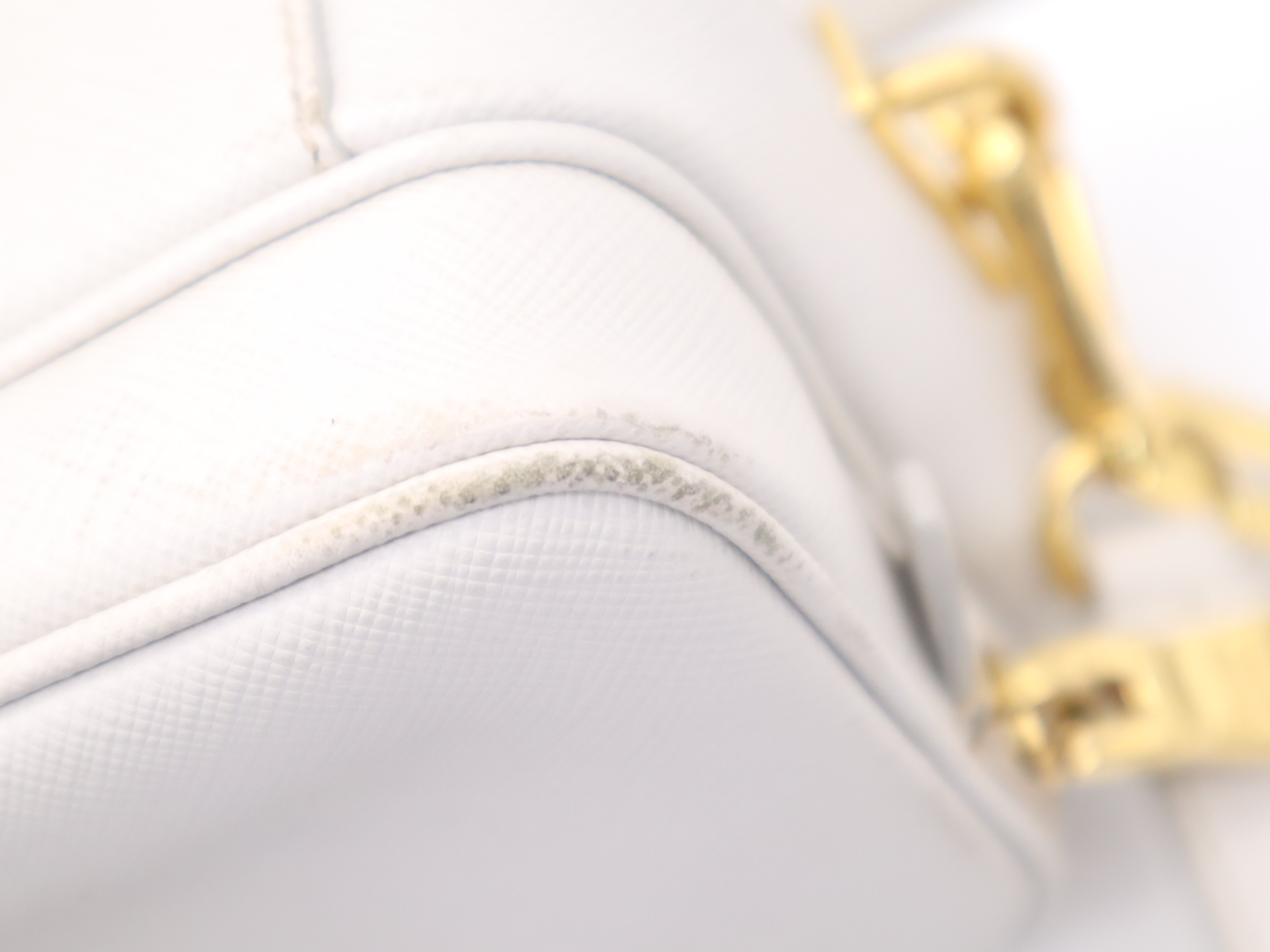 Leather Triangle Logo Shoulder Bag, White, Gold Hardware, with Shoulder Strap — view 9