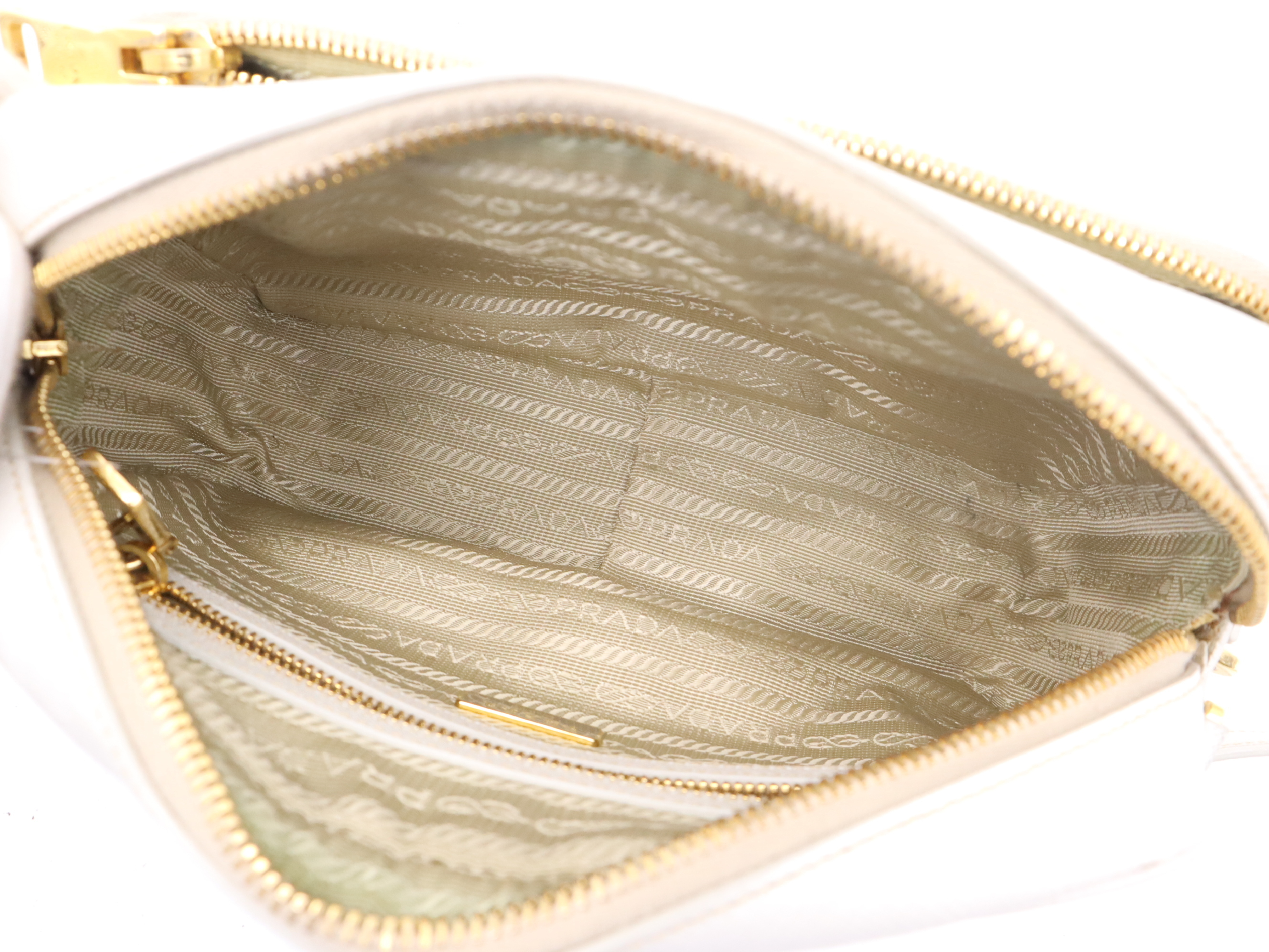 Leather Triangle Logo Shoulder Bag, White, Gold Hardware, with Shoulder Strap — view 10