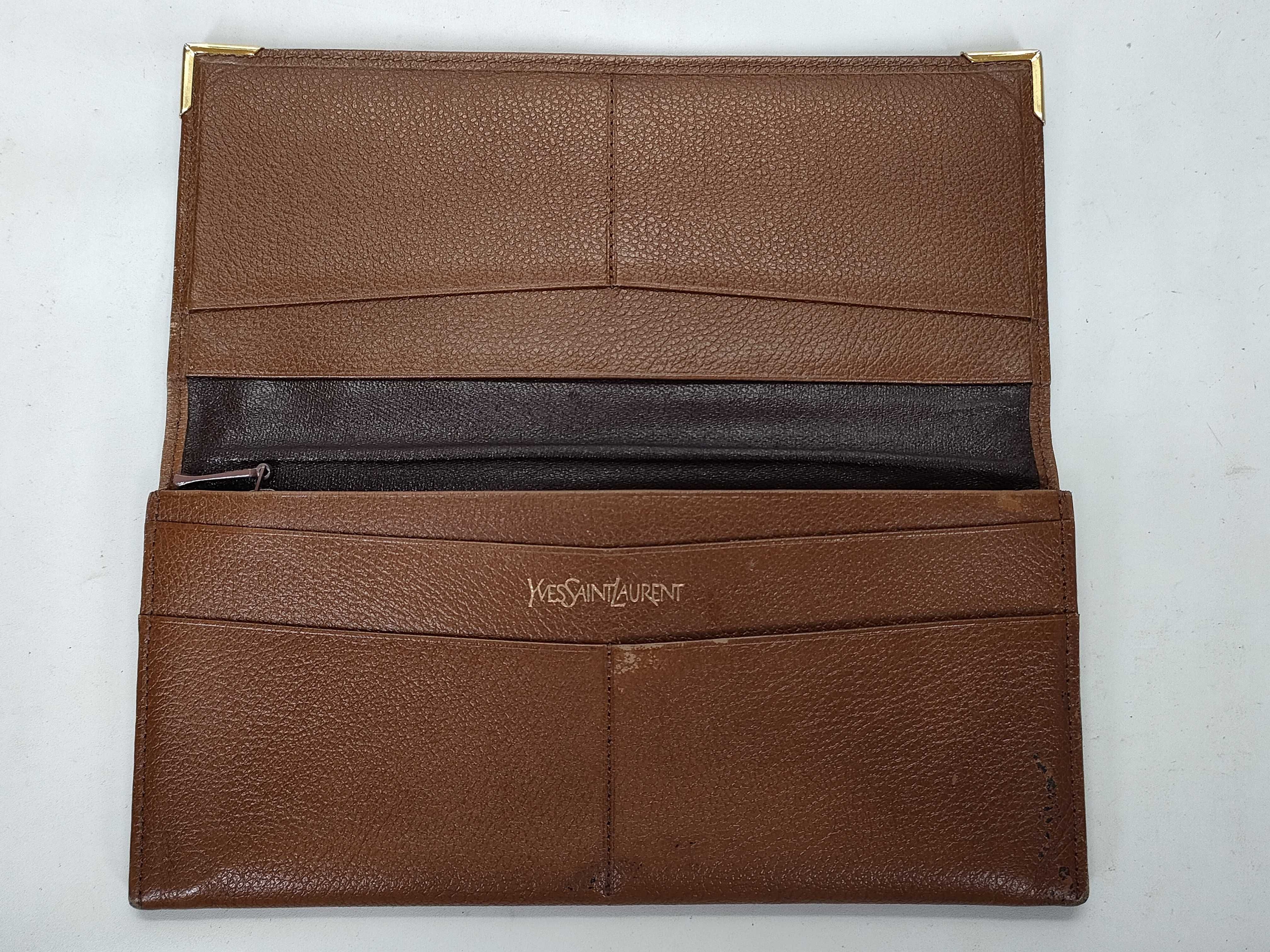 Leather Long Wallet, Vintage, YSL Logo, Brown — view 11
