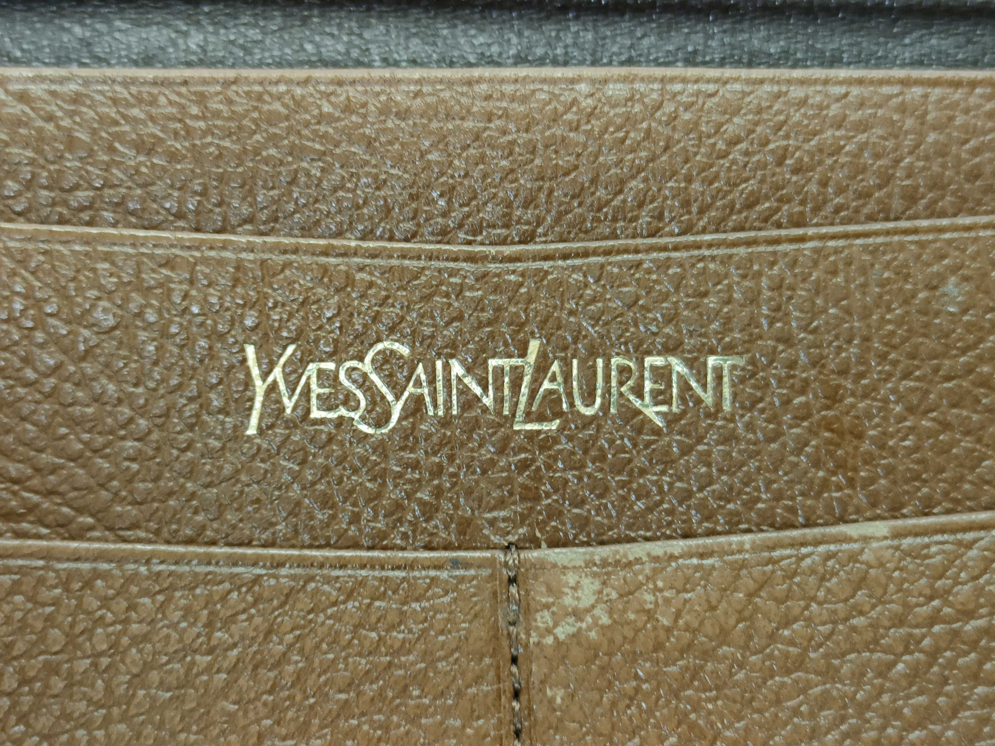 Leather Long Wallet, Vintage, YSL Logo, Brown — view 13