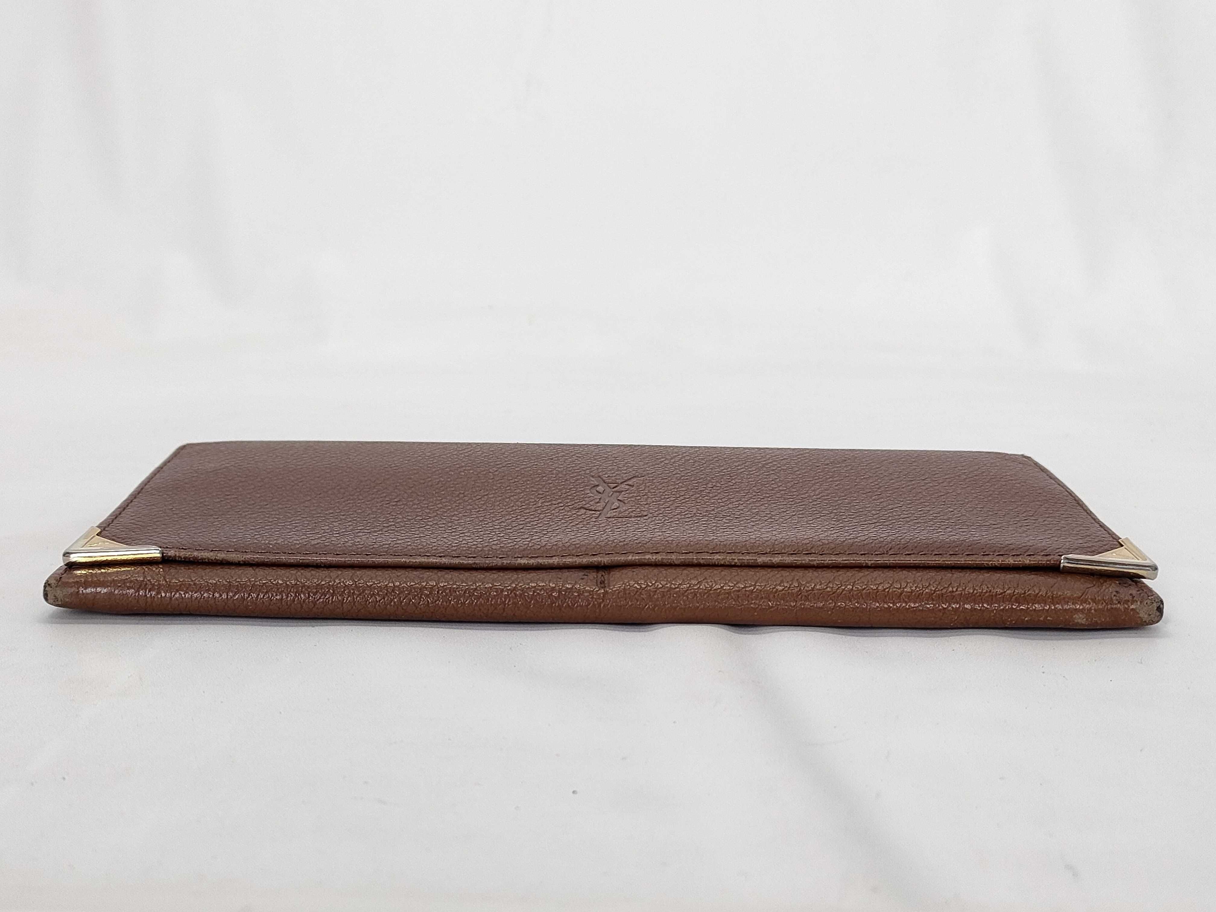Leather Long Wallet, Vintage, YSL Logo, Brown — view 3