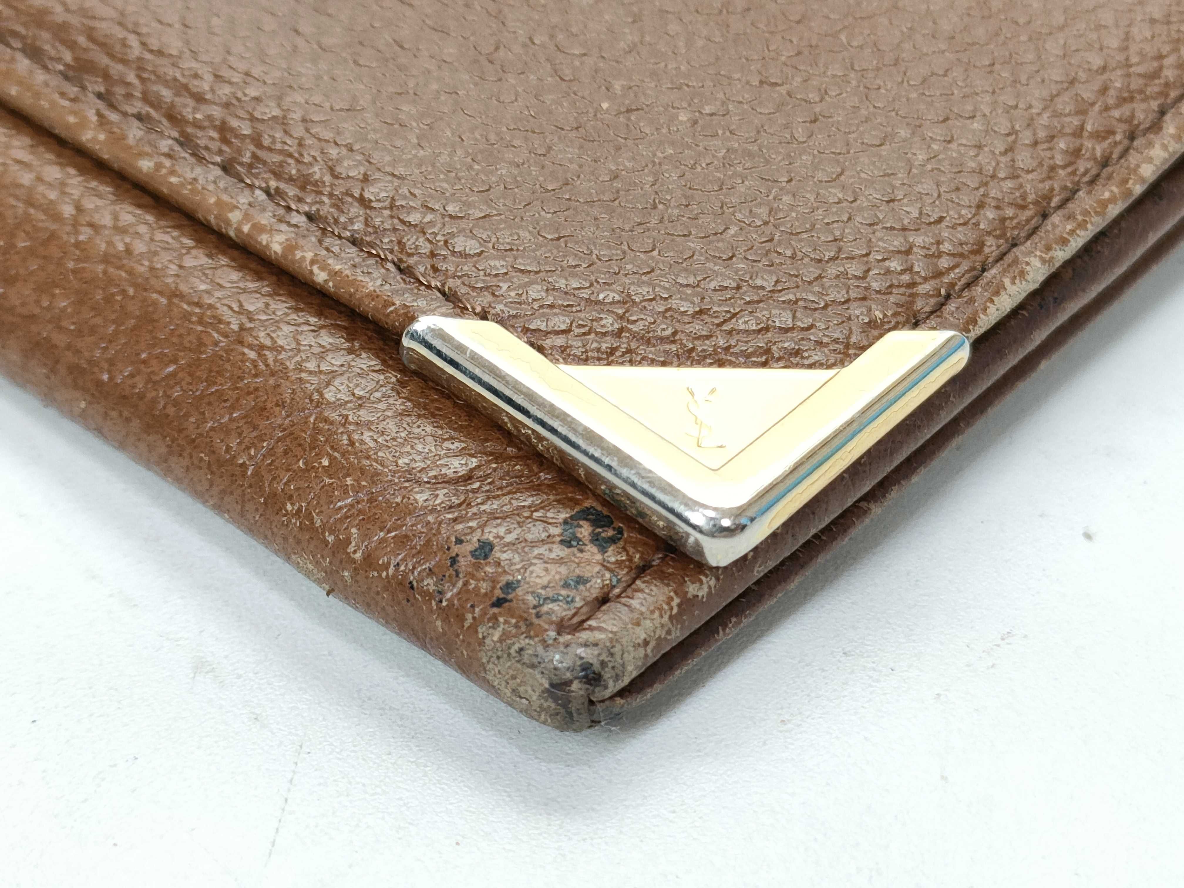 Leather Long Wallet, Vintage, YSL Logo, Brown — view 4