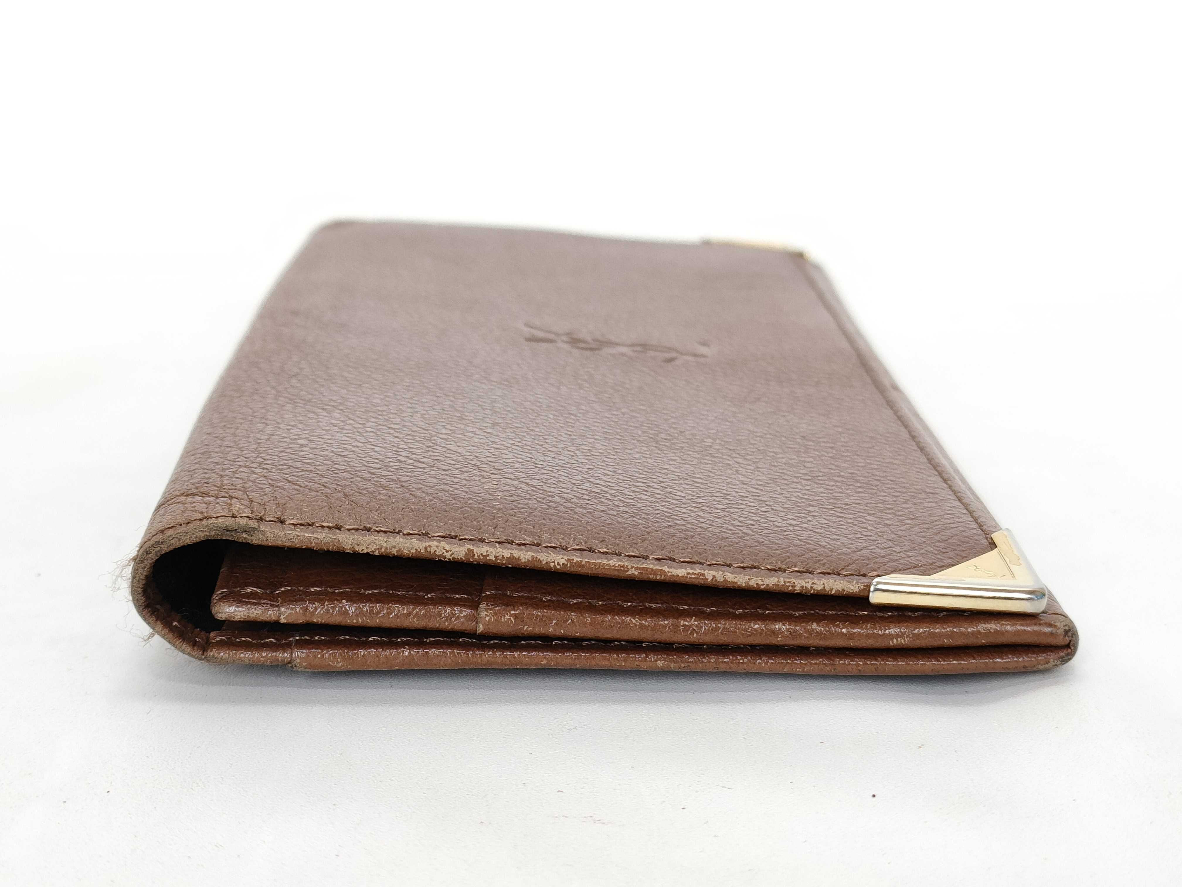 Leather Long Wallet, Vintage, YSL Logo, Brown — view 5