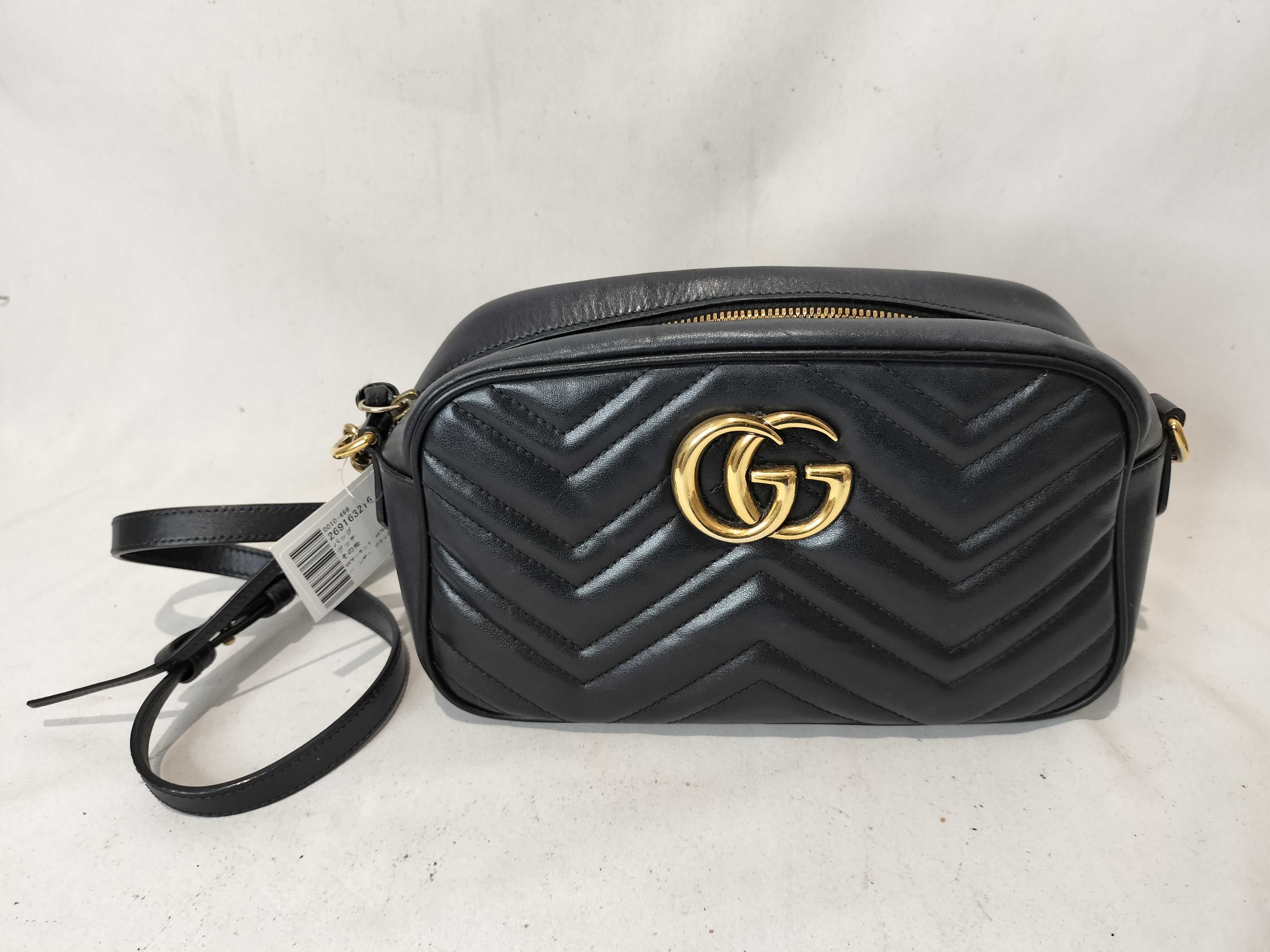 GG Marmont 447632 Shoulder Bag, Leather, Black/Repaired