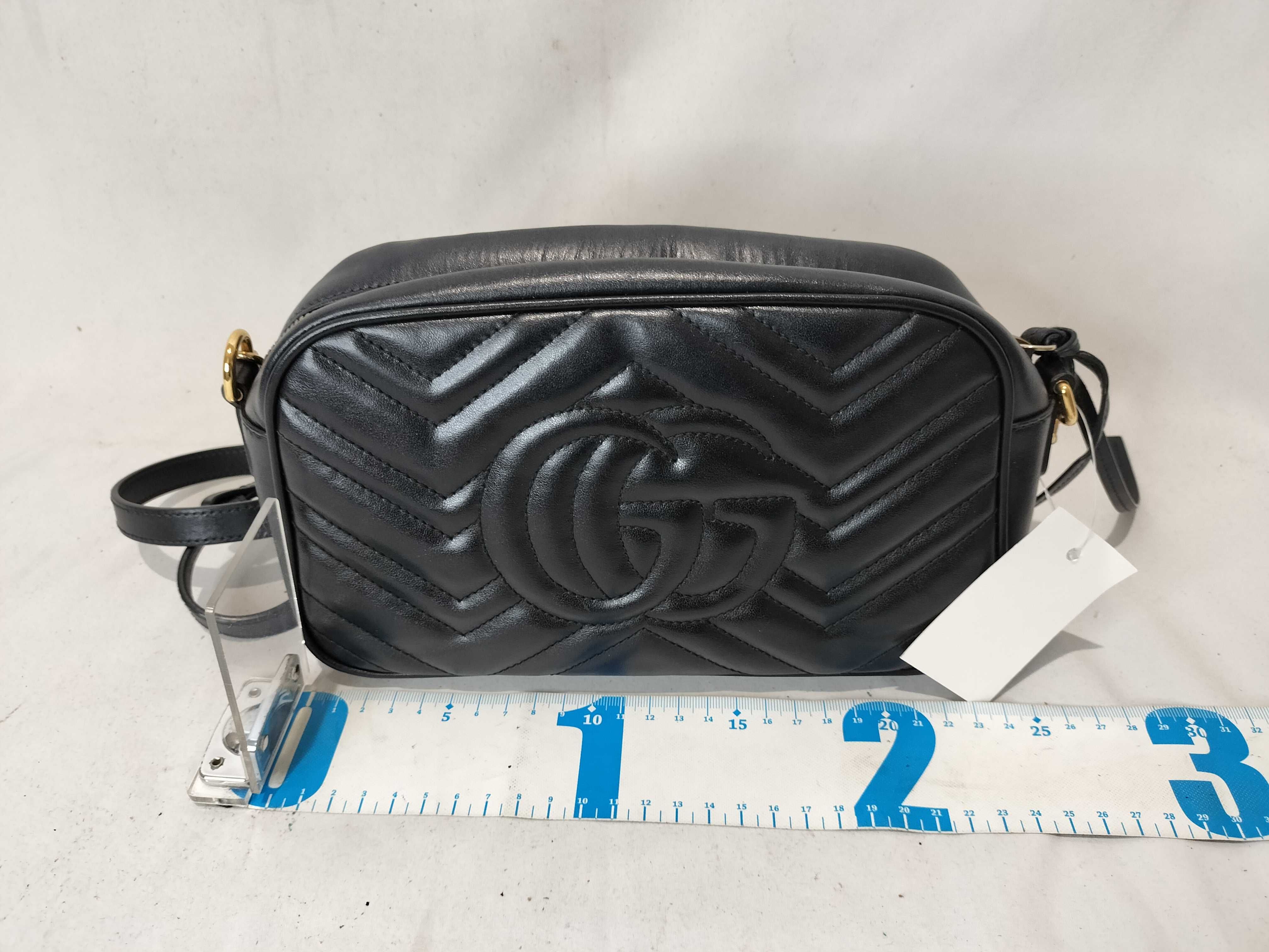 GG Marmont 447632 Shoulder Bag, Leather, Black/Repaired — view 3