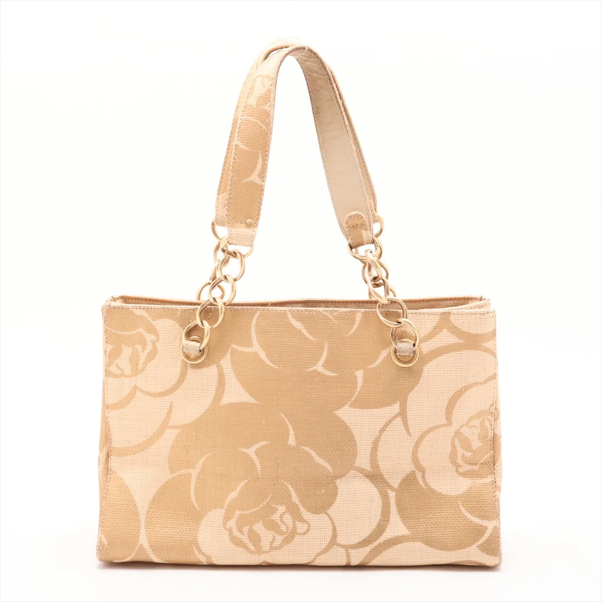 Camellia Straw x Vinyl Chain Shoulder Bag, Coco Mark, Beige, Gold Hardware, 8896250, Series 8 — view 2