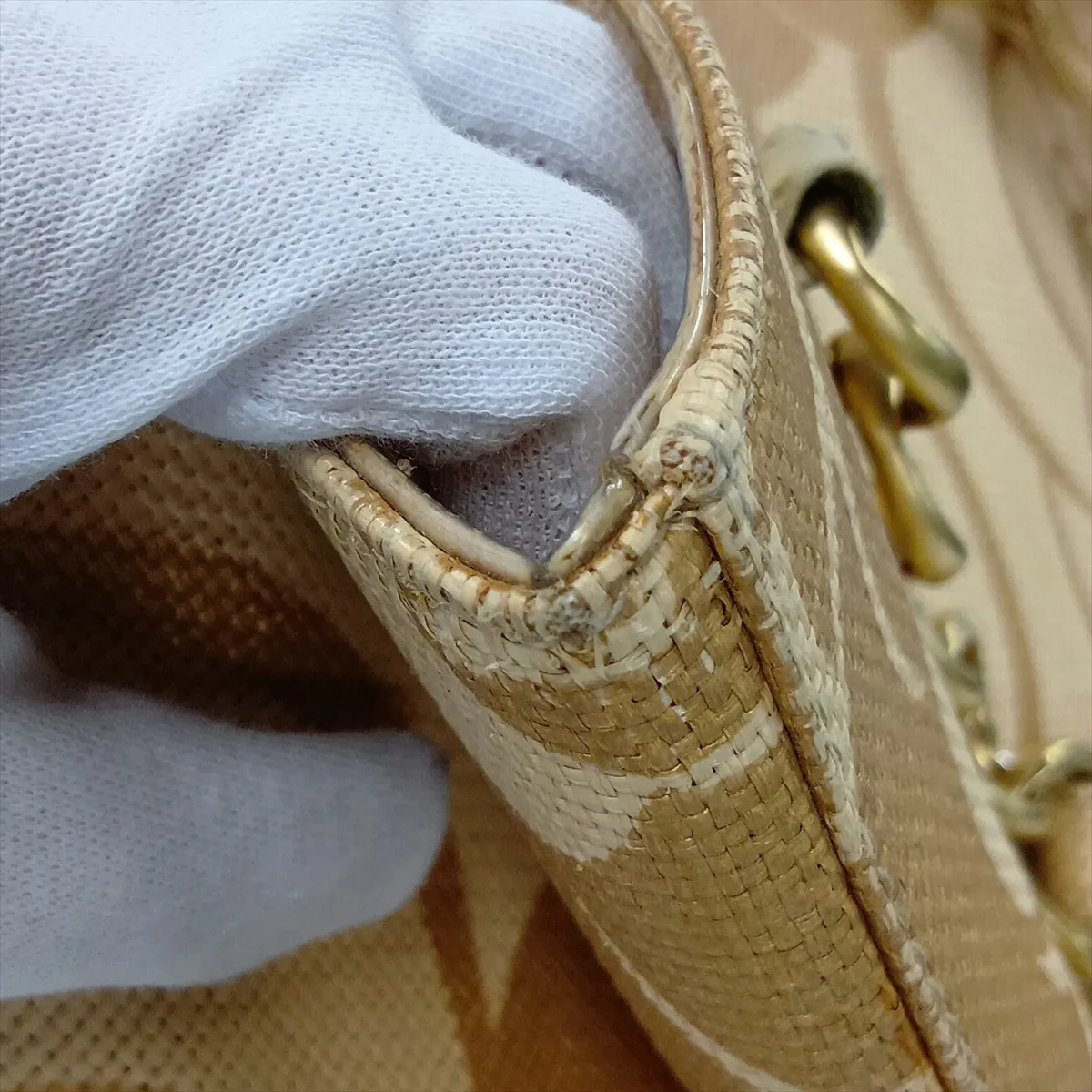 Camellia Straw x Vinyl Chain Shoulder Bag, Coco Mark, Beige, Gold Hardware, 8896250, Series 8 — view 12