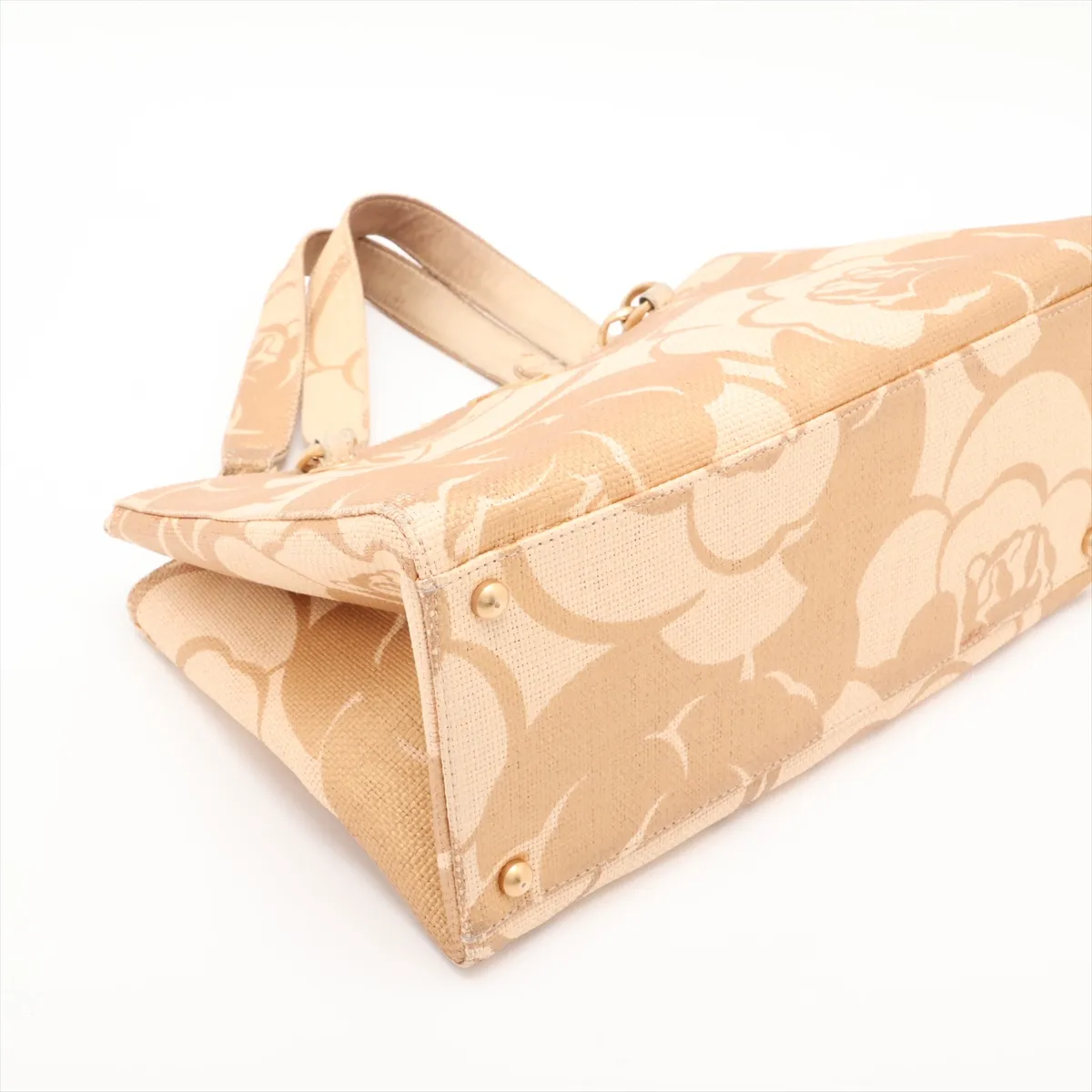 Camellia Straw x Vinyl Chain Shoulder Bag, Coco Mark, Beige, Gold Hardware, 8896250, Series 8 — view 4