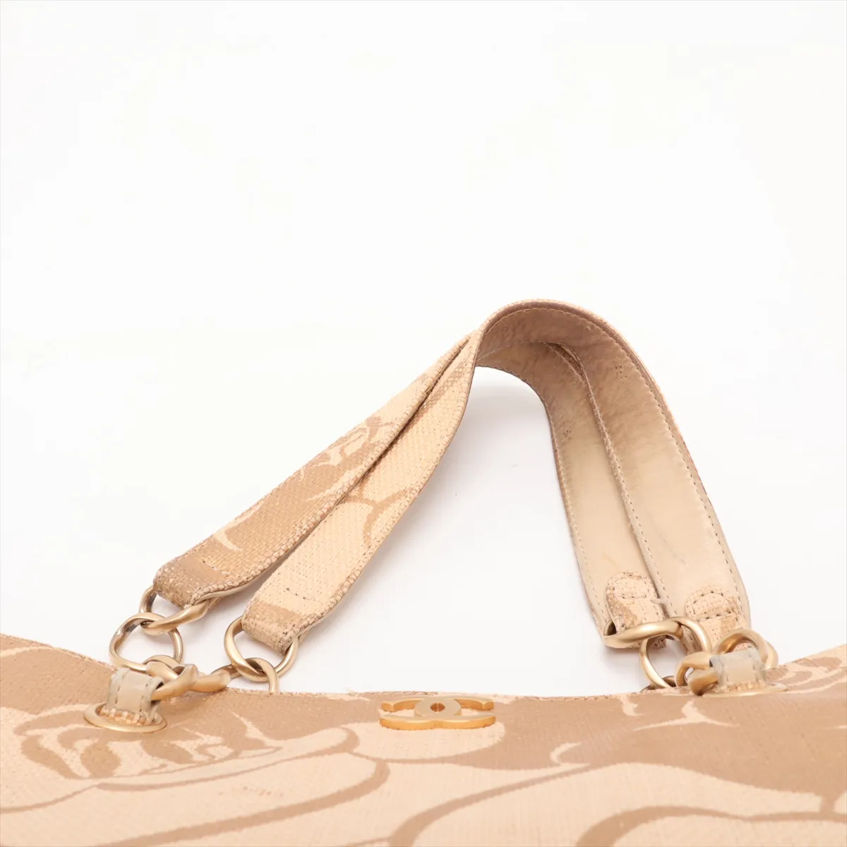 Camellia Straw x Vinyl Chain Shoulder Bag, Coco Mark, Beige, Gold Hardware, 8896250, Series 8 — view 6