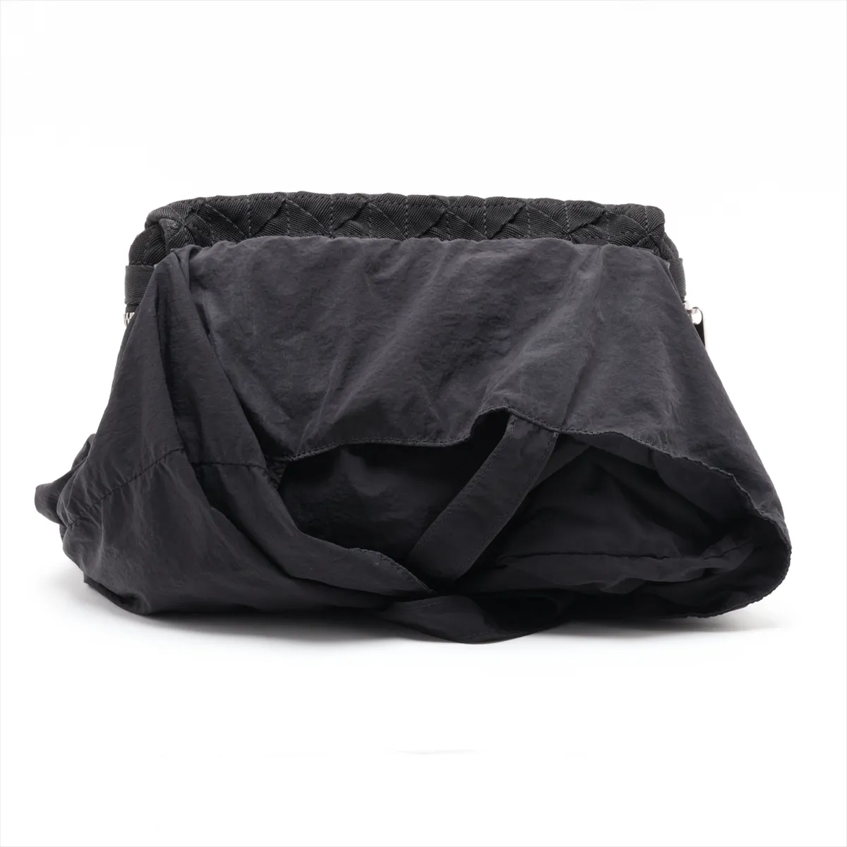 Intrecciato Nylon Tote Bag, Black — view 2