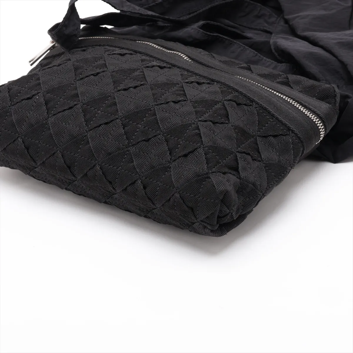 Intrecciato Nylon Tote Bag, Black — view 3