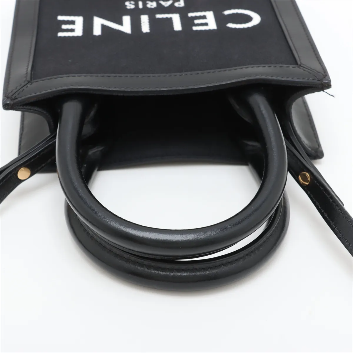 Mini Vertical Cabas Canvas x Leather 2-Way Handbag, Black — view 5
