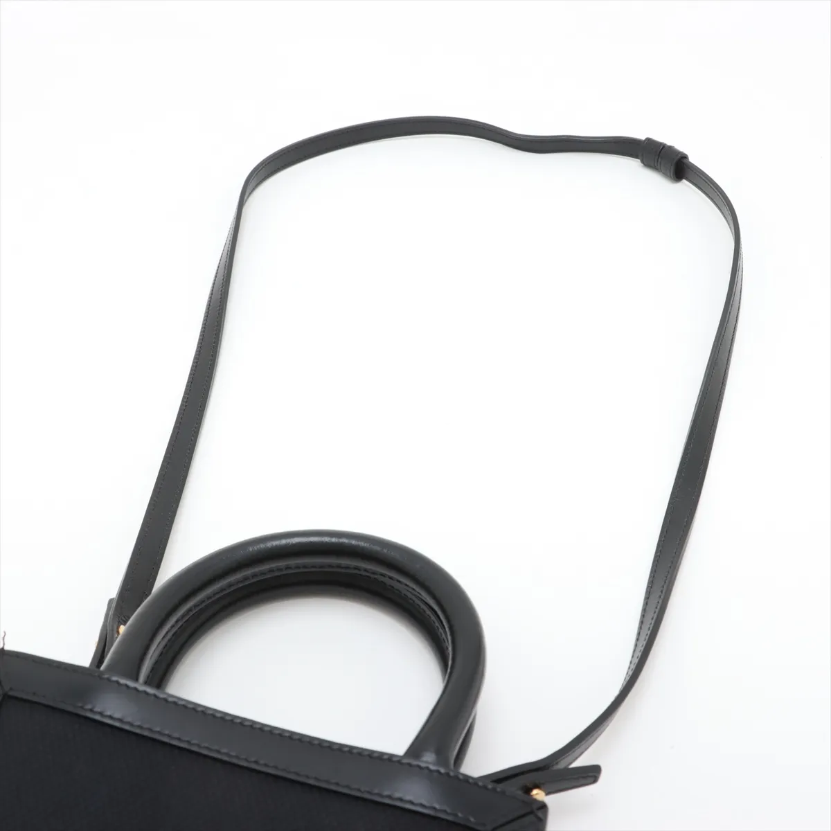 Mini Vertical Cabas Canvas x Leather 2-Way Handbag, Black — view 7