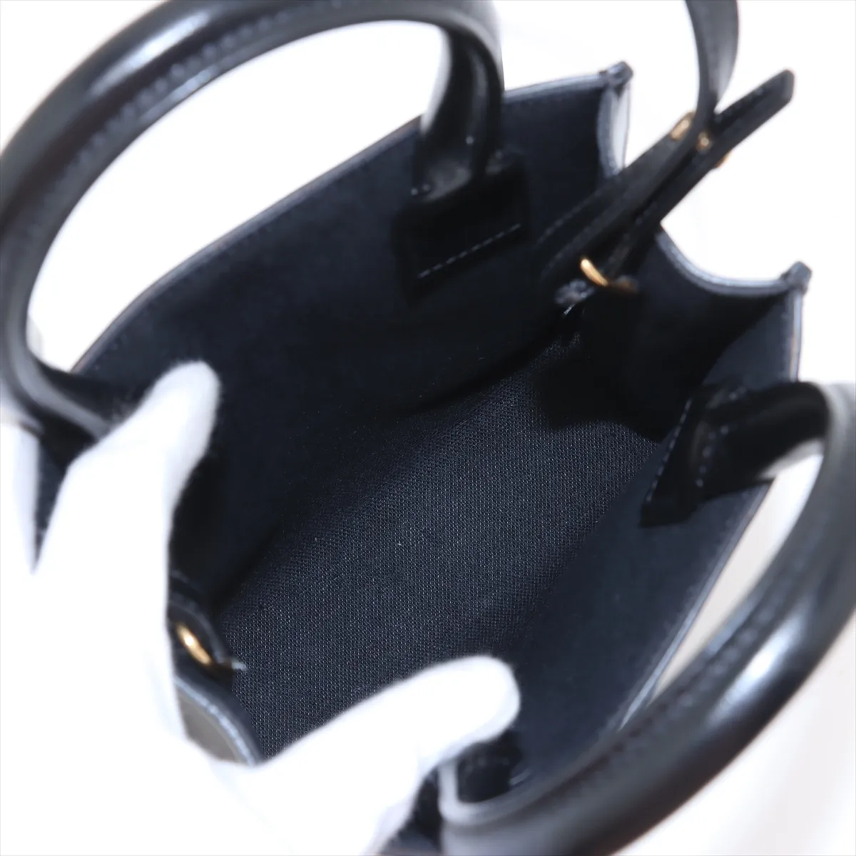 Mini Vertical Cabas Canvas x Leather 2-Way Handbag, Black — view 8