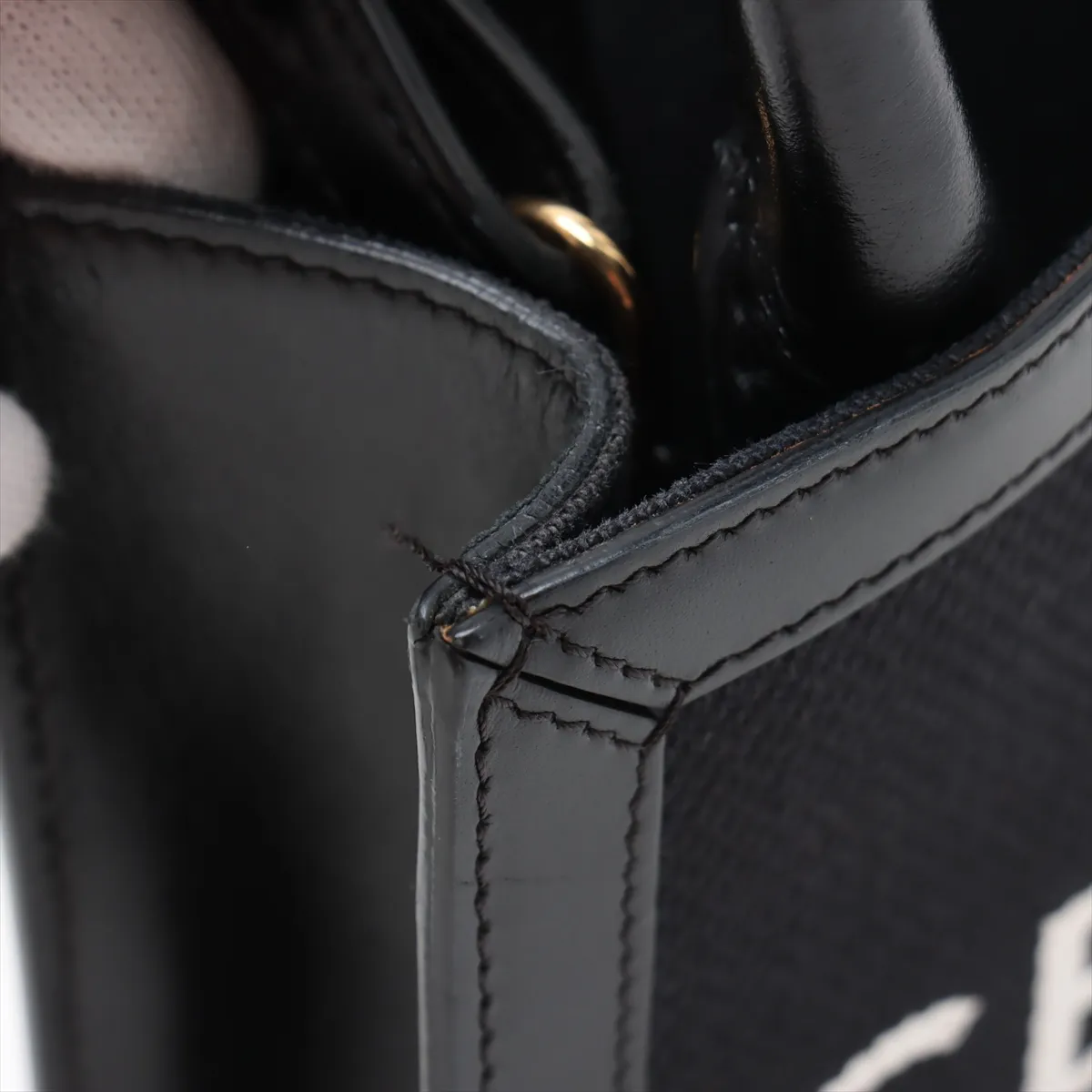 Mini Vertical Cabas Canvas x Leather 2-Way Handbag, Black — view 10