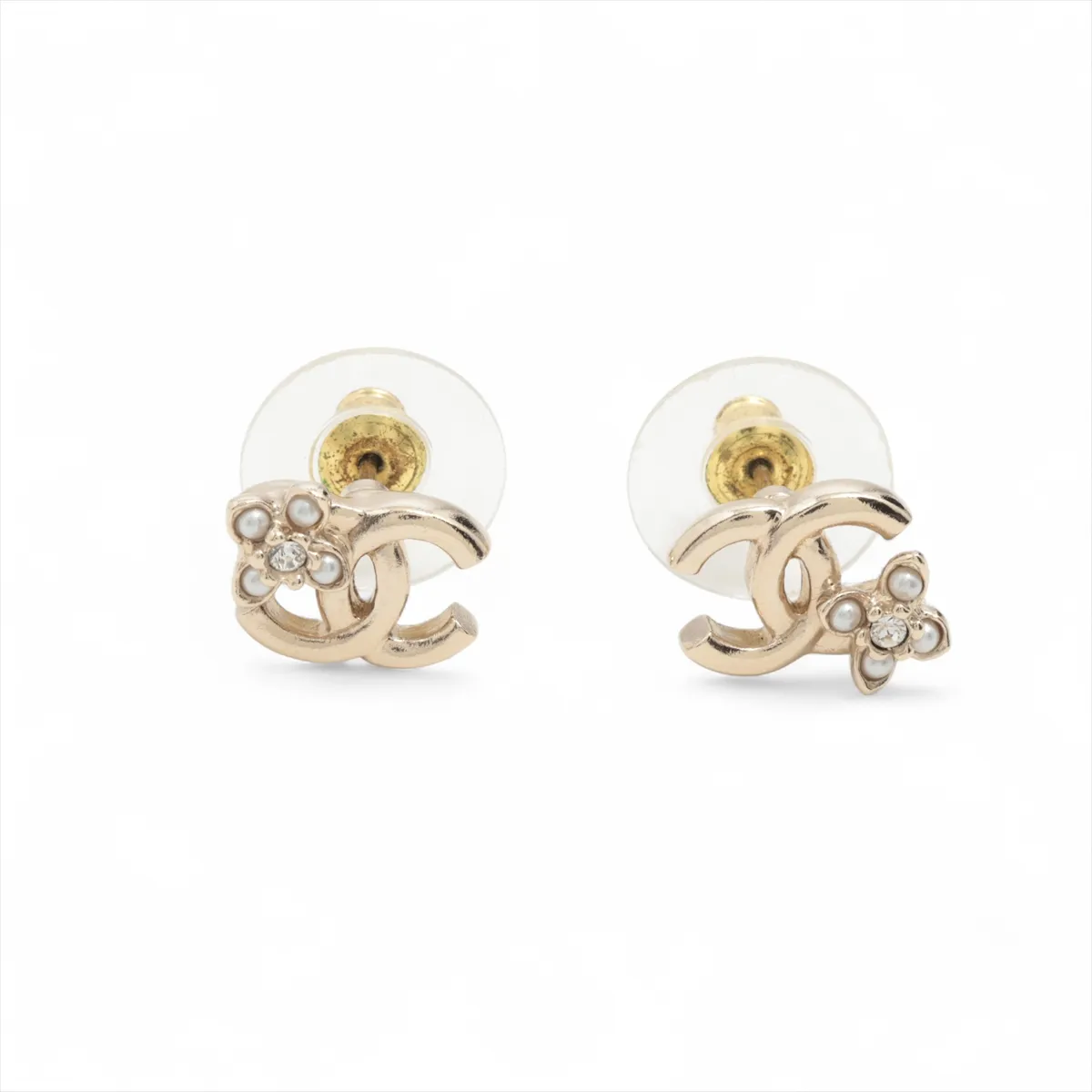 Coco Mark Clover C24V Earrings (Pair) GP x Rhinestone Gold -