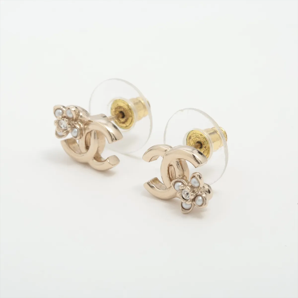 Coco Mark Clover C24V Earrings (Pair) GP x Rhinestone Gold - — view 3