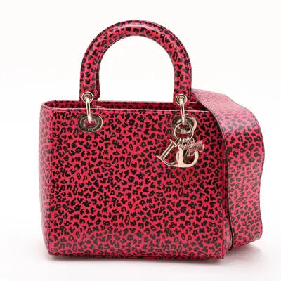 Lady Dior Leather 2-Way Handbag, Red x Black