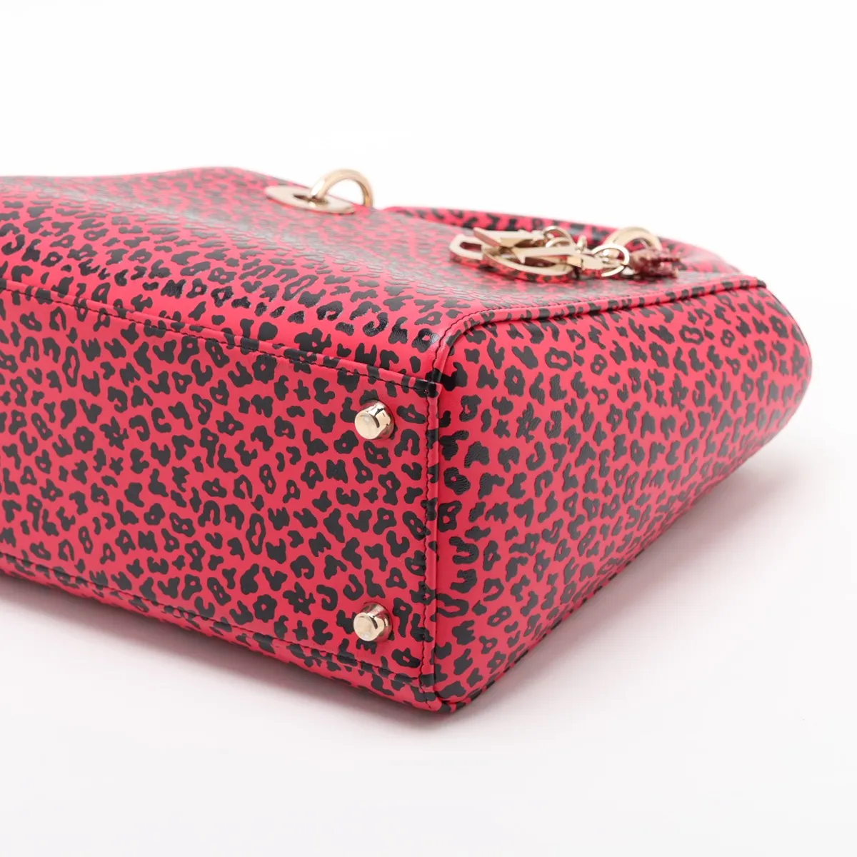 Lady Dior Leather 2-Way Handbag, Red x Black — view 3