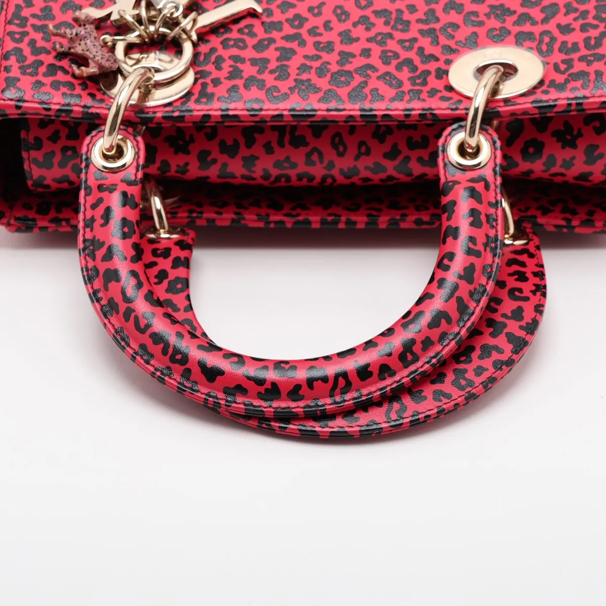 Lady Dior Leather 2-Way Handbag, Red x Black — view 5