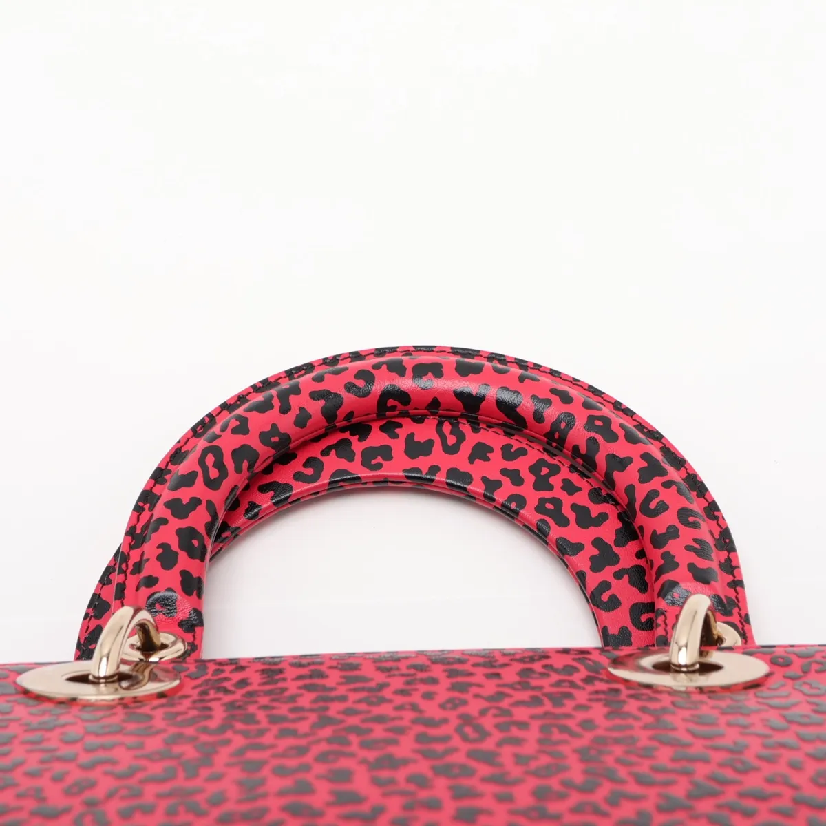 Lady Dior Leather 2-Way Handbag, Red x Black — view 6