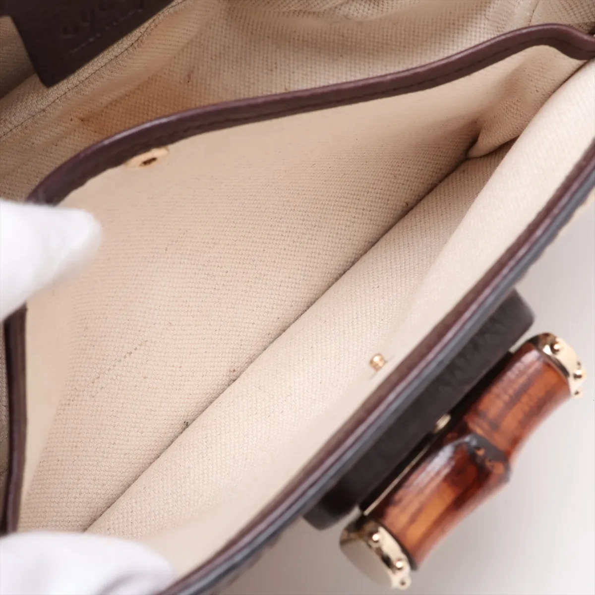 GG Canvas Bamboo 254884 Canvas x Leather 2-Way Handbag Beige x Brown — view 9
