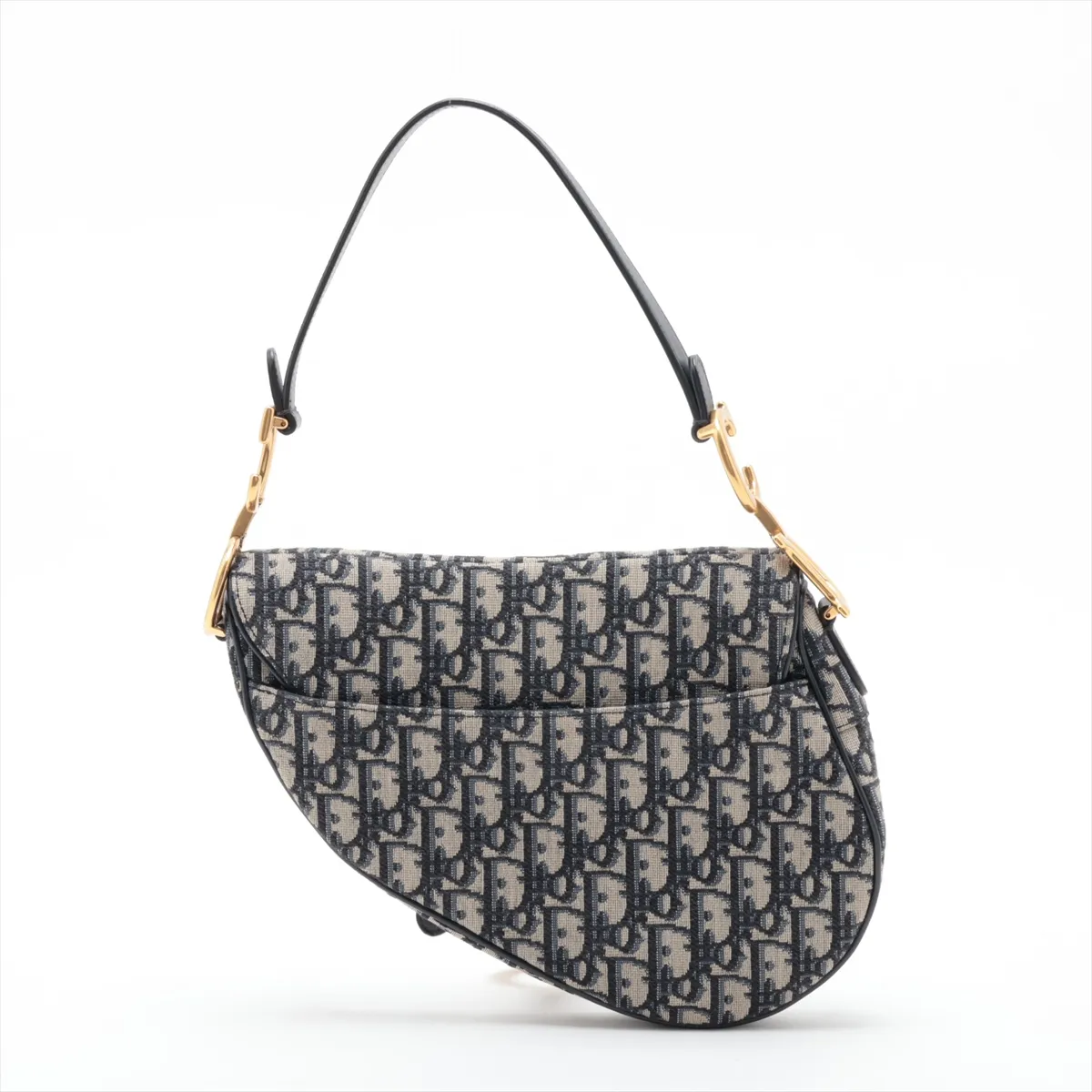 Oblique Saddle Canvas x Leather Shoulder Bag, Beige x Navy — view 2