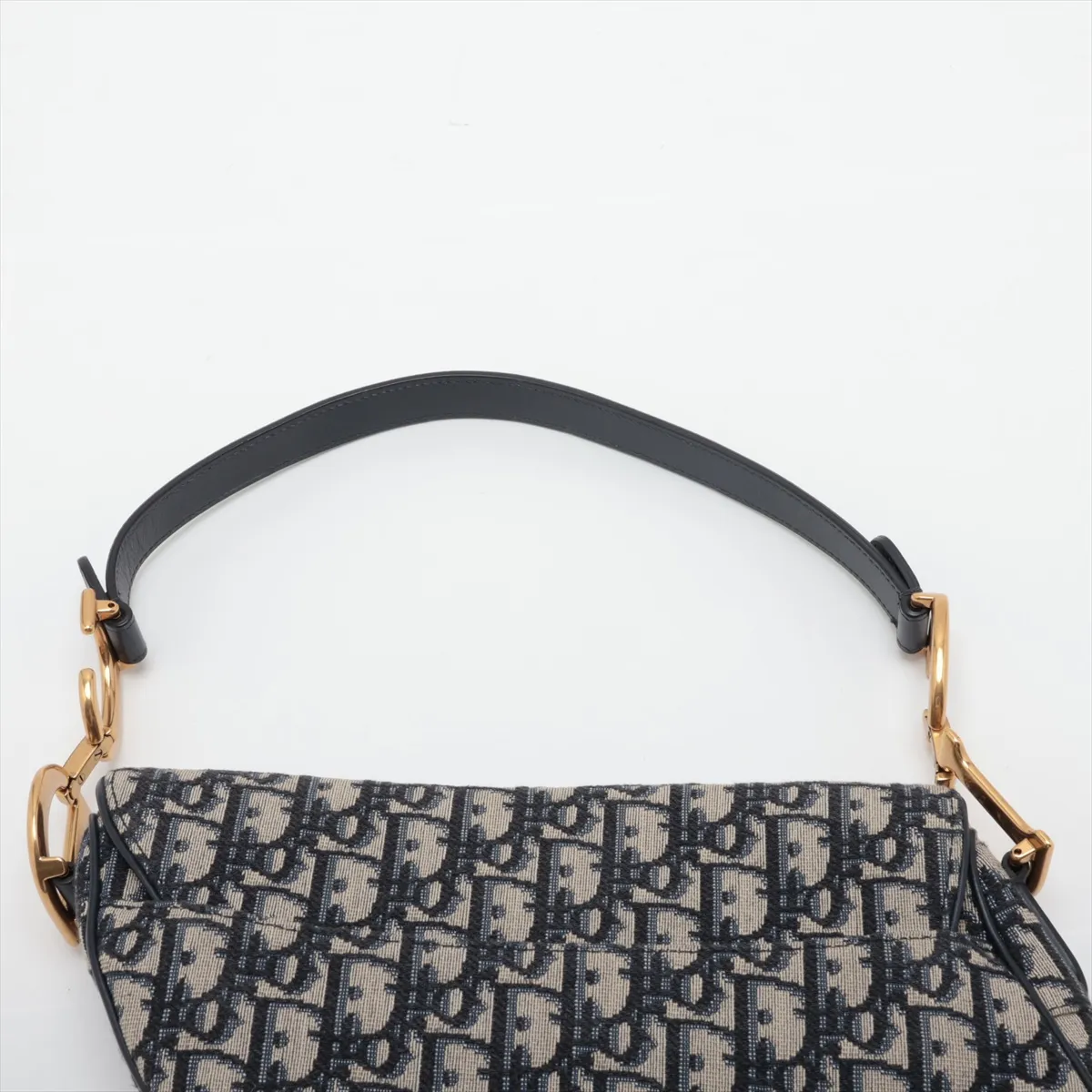 Oblique Saddle Canvas x Leather Shoulder Bag, Beige x Navy — view 6