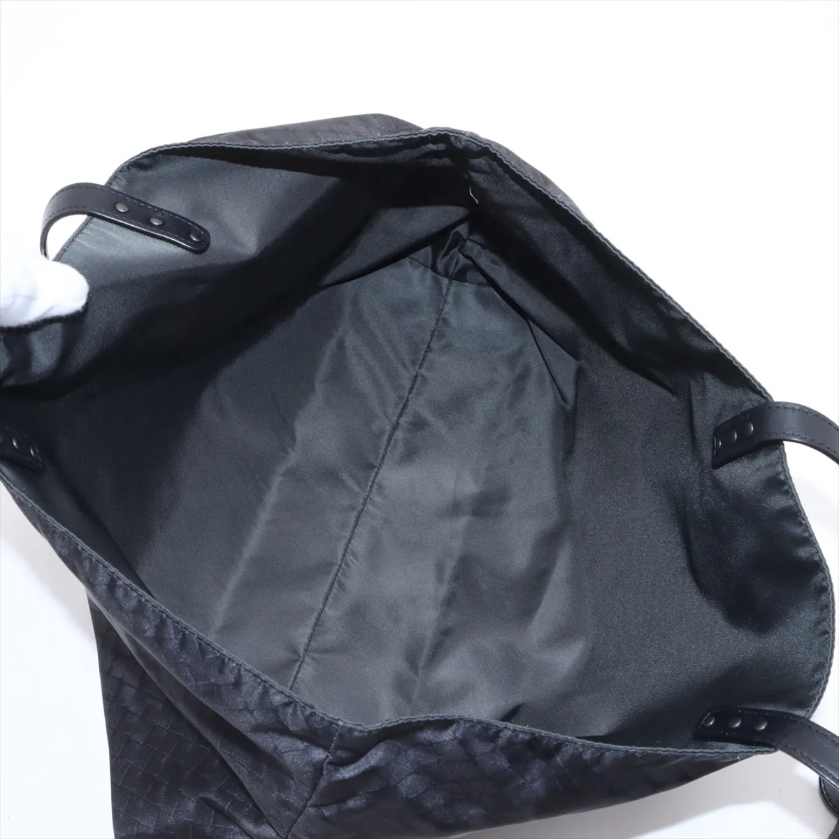 Intrecciolusion Nylon x Leather Tote Bag Black — view 7