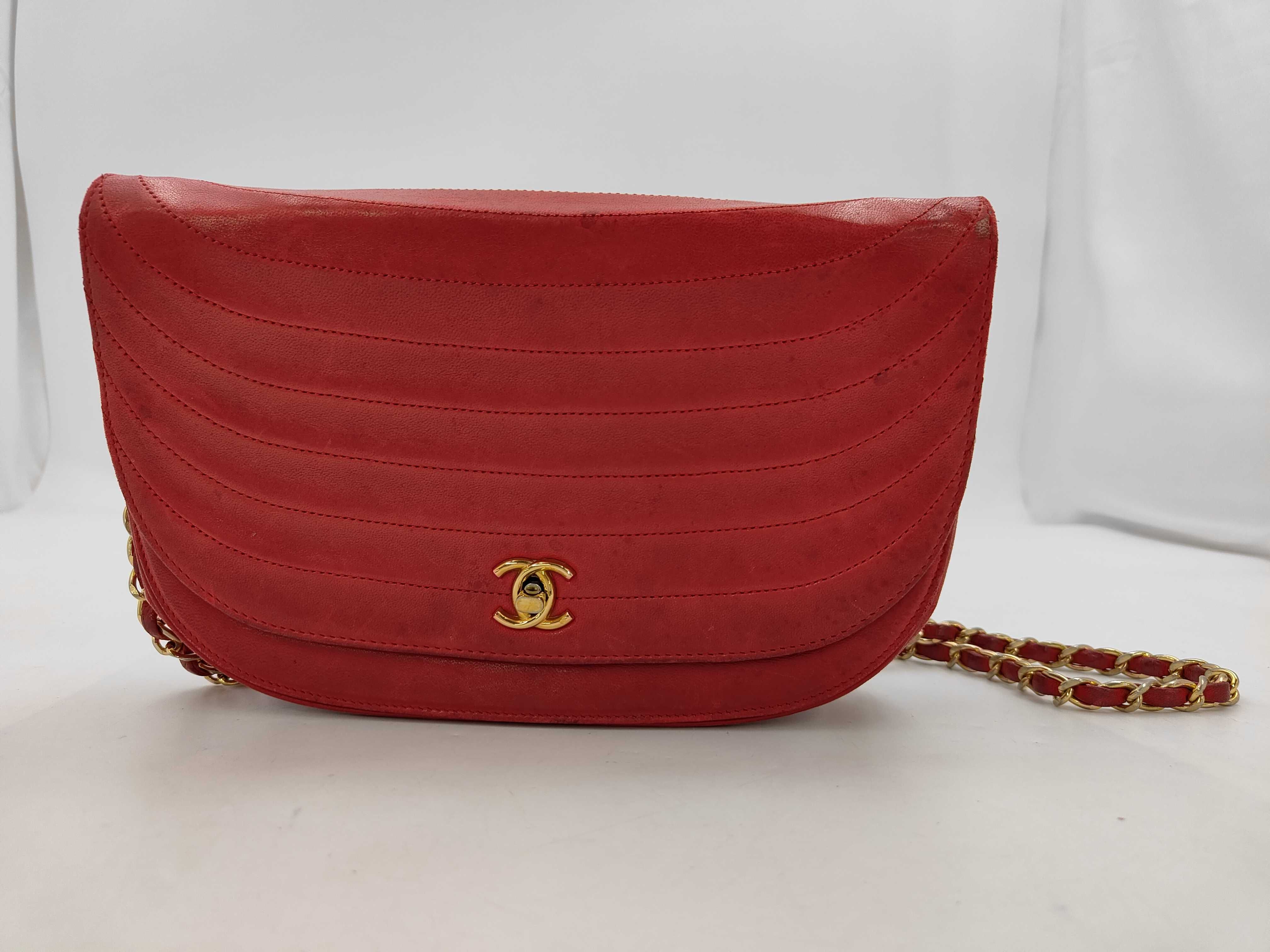Half Moon Lambskin Shoulder Bag in Red with Gold Hardware
