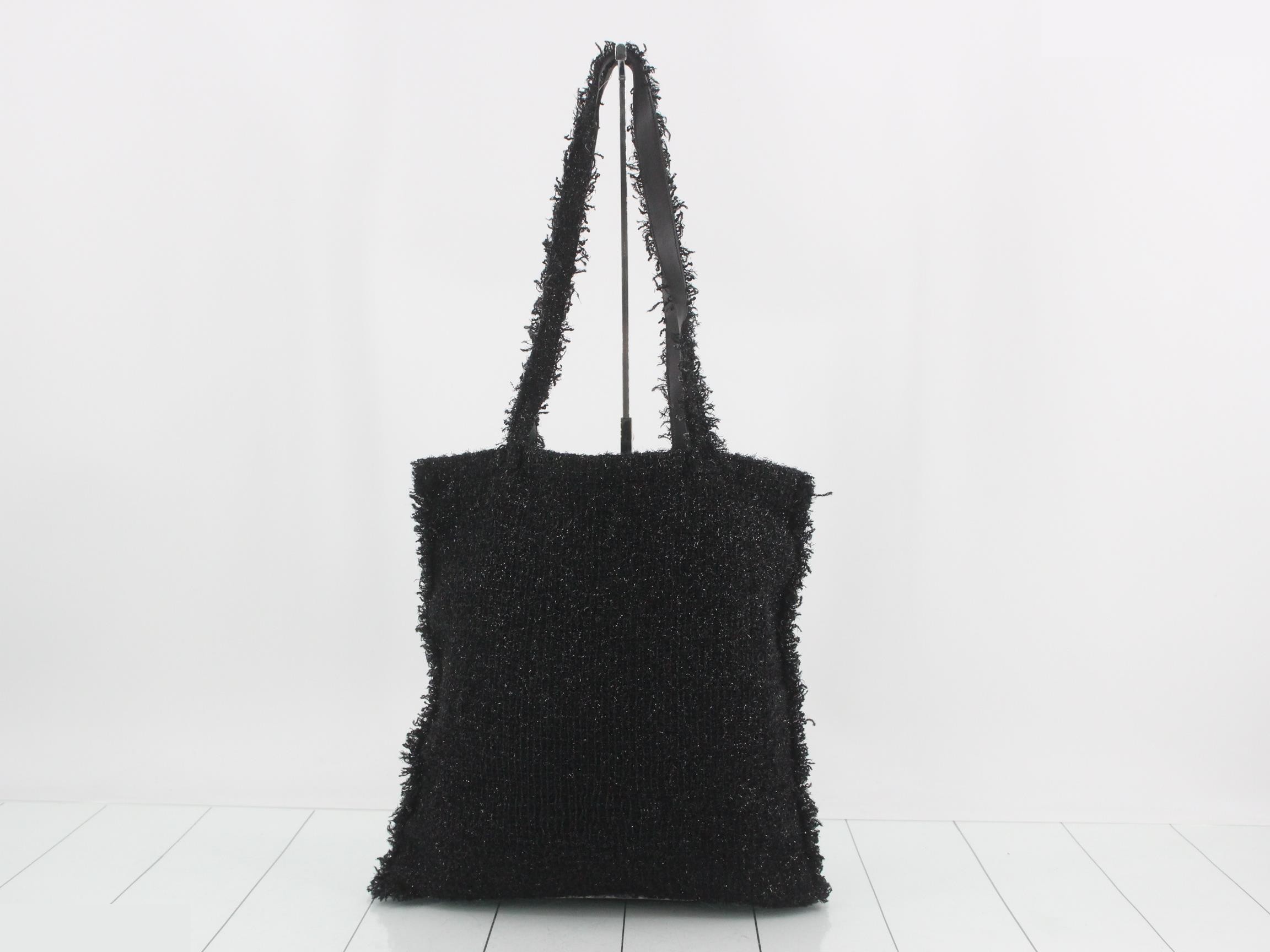 Tweed Robot Tote Bag, Black — view 2
