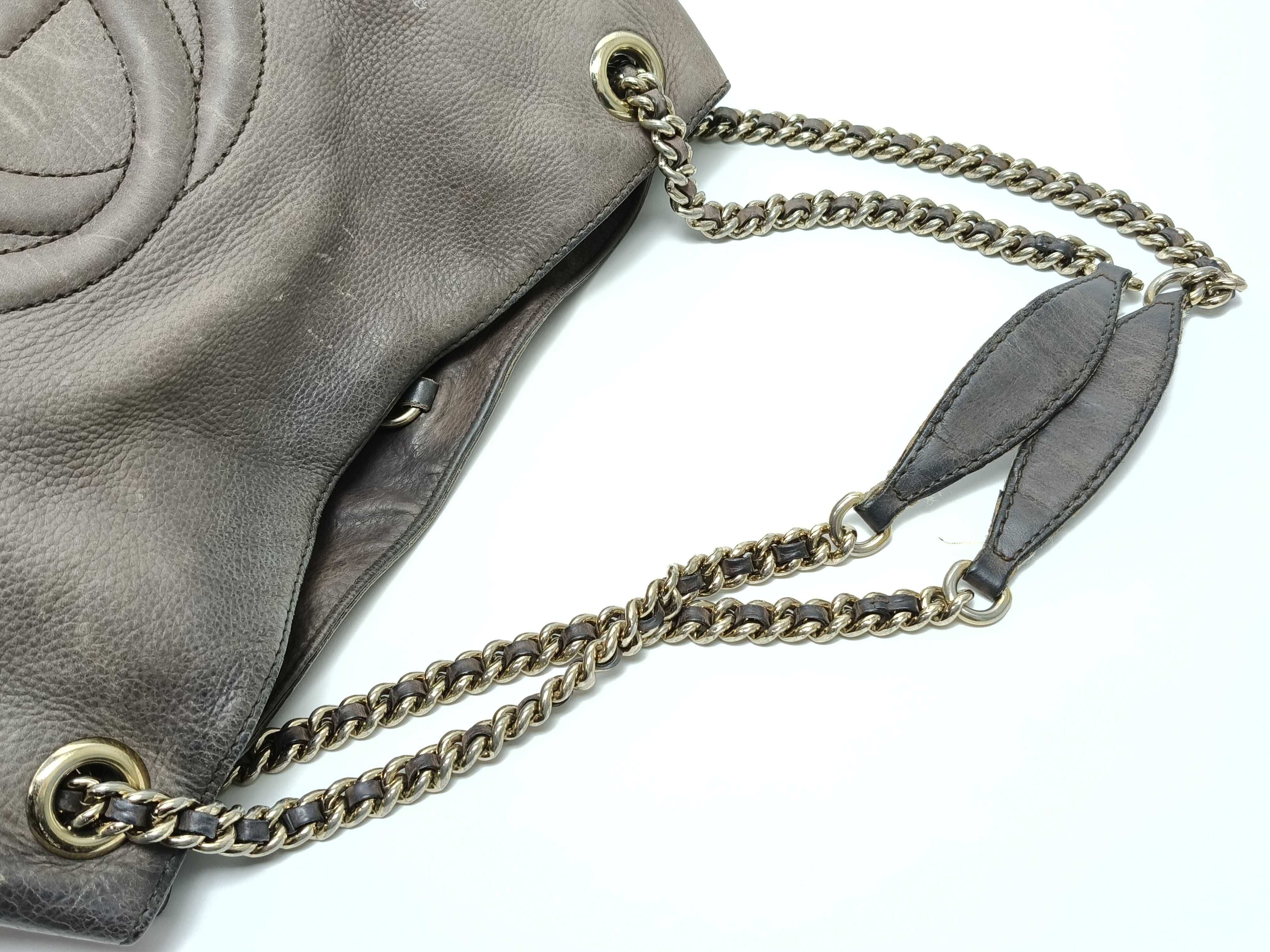 Soho Leather Chain Tote Bag, Silver, 310306 (Shoulder Bag) — view 3