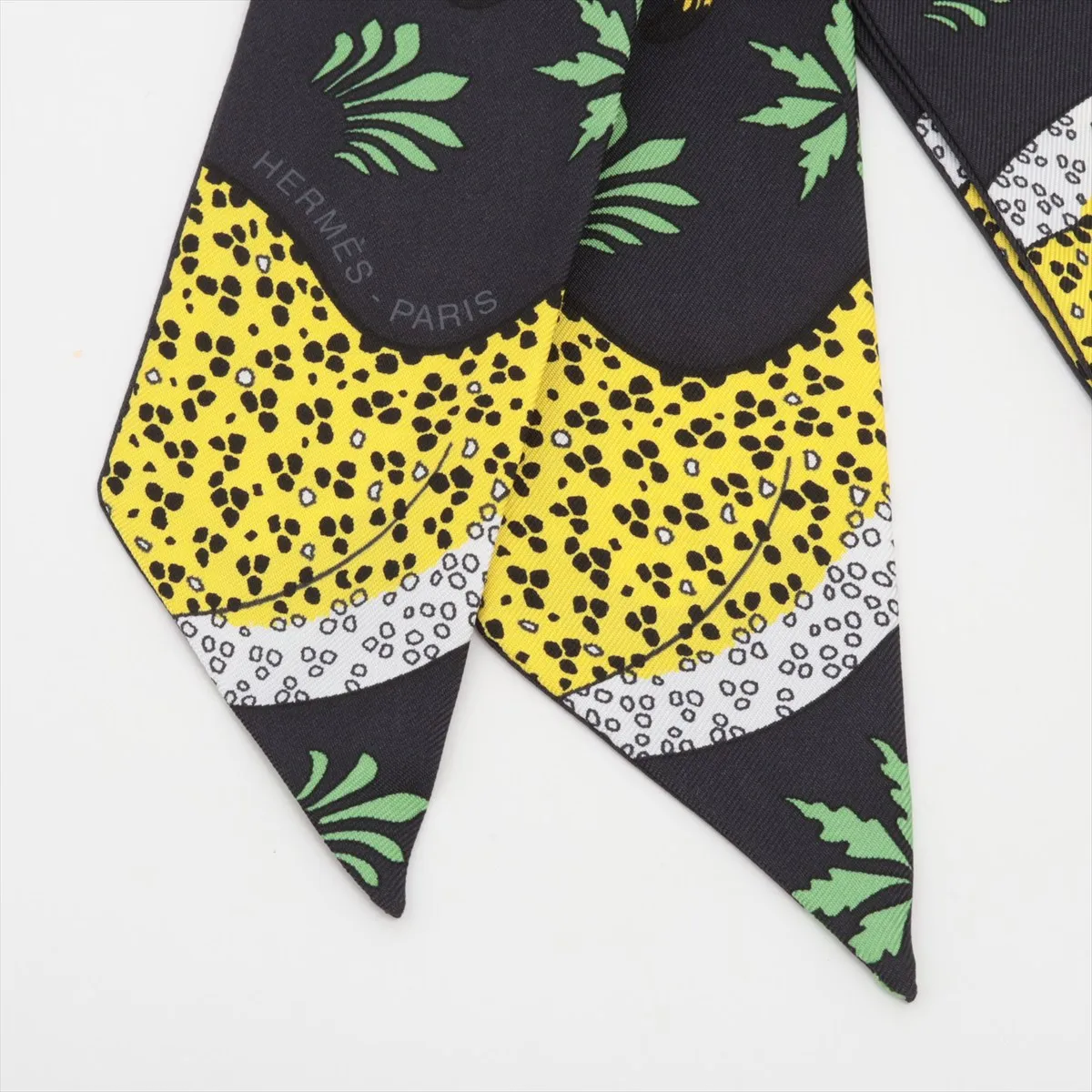 Twilly Les Leopards Leopard Print Scarf, Silk, Black x Yellow, Slight wear and — view 2