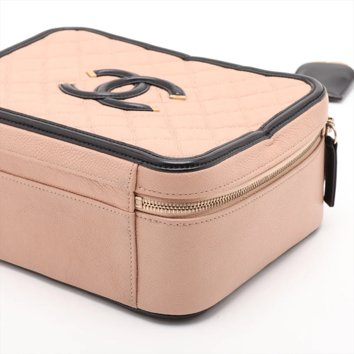 CC Filigree Caviar Skin 2-Way Shoulder Bag, Beige x Black, Gold Hardware, 23800088 (Serial Number ), with Mirror — view 3