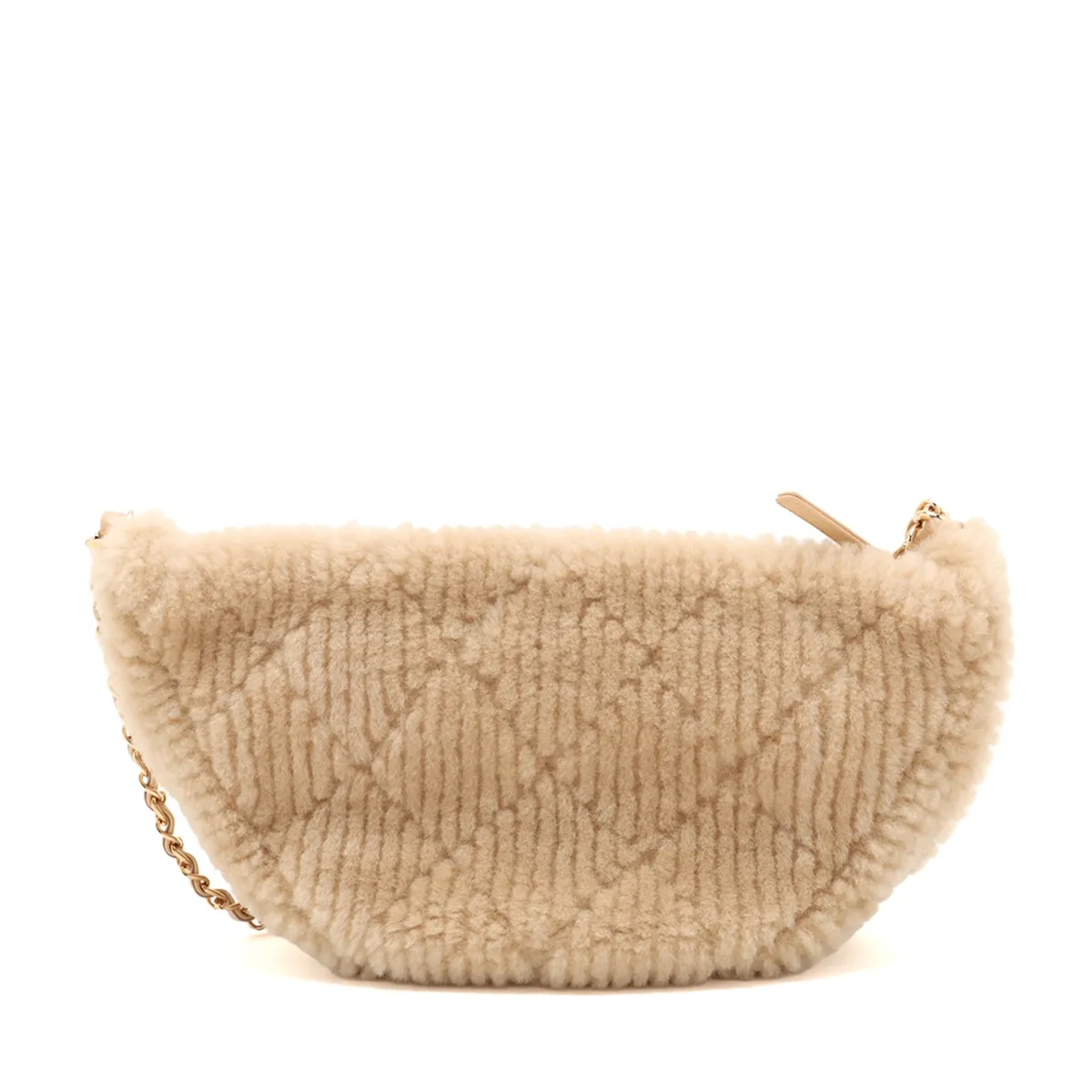 Coconeige Shearling Chain Shoulder Bag, Beige, Gold Hardware, Random Plate — view 2