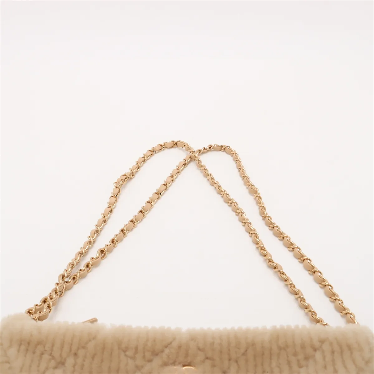 Coconeige Shearling Chain Shoulder Bag, Beige, Gold Hardware, Random Plate — view 6