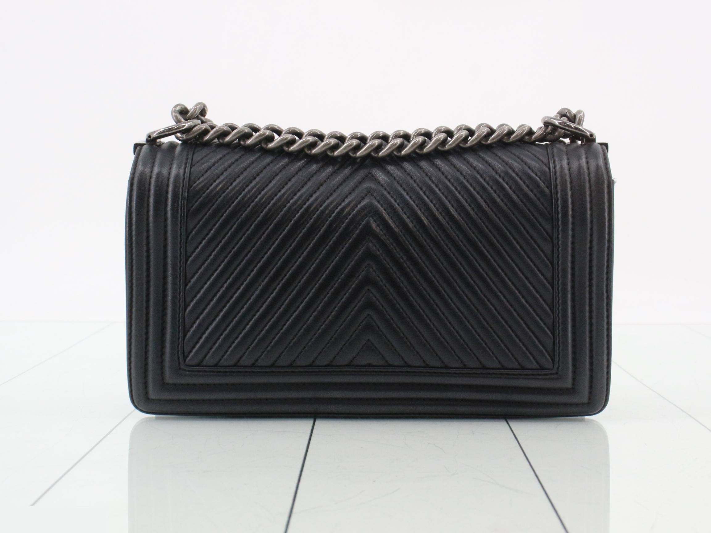 Boy Chanel Leather V-Stitch Chain Shoulder Bag — view 2