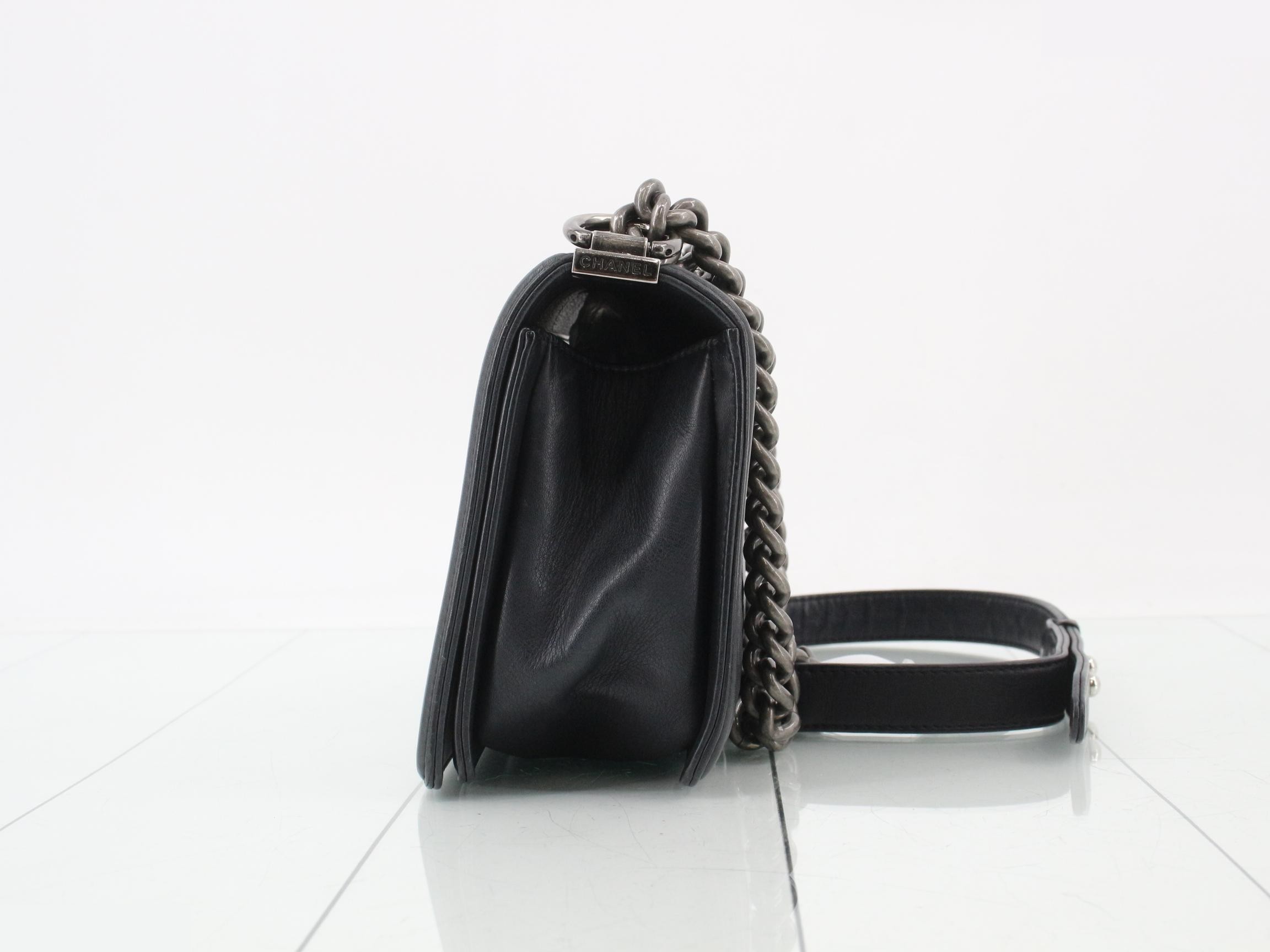 Boy Chanel Leather V-Stitch Chain Shoulder Bag — view 3