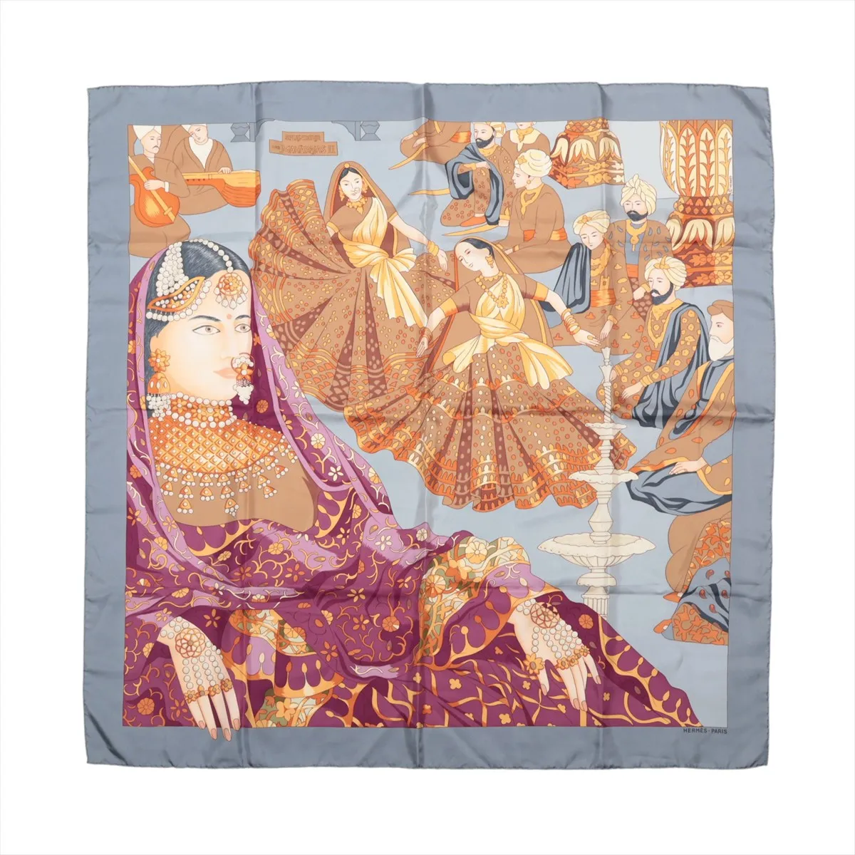 Carre 90 Maharajas Splendeur Des Maharajas Scarf Silk Blue Gray