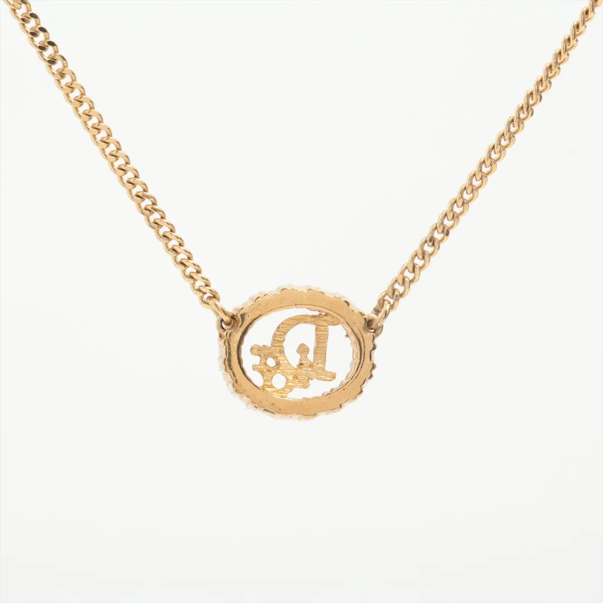 logo necklace, gold plated with rhinestones, shows signs of wear, tarnishing, — view 2