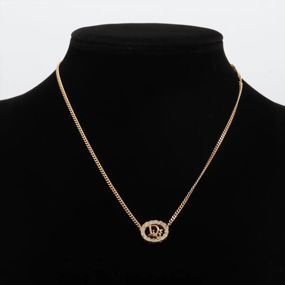 logo necklace, gold plated with rhinestones, shows signs of wear, tarnishing, — view 5