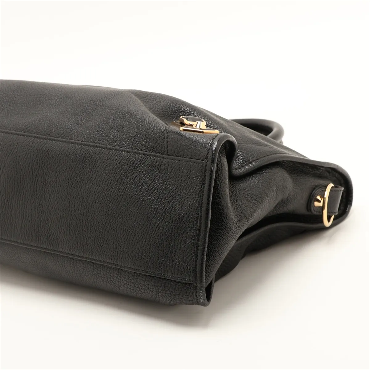 Metallic Edge City Leather 2-Way Handbag, Black, 390154, with Mirror — view 3