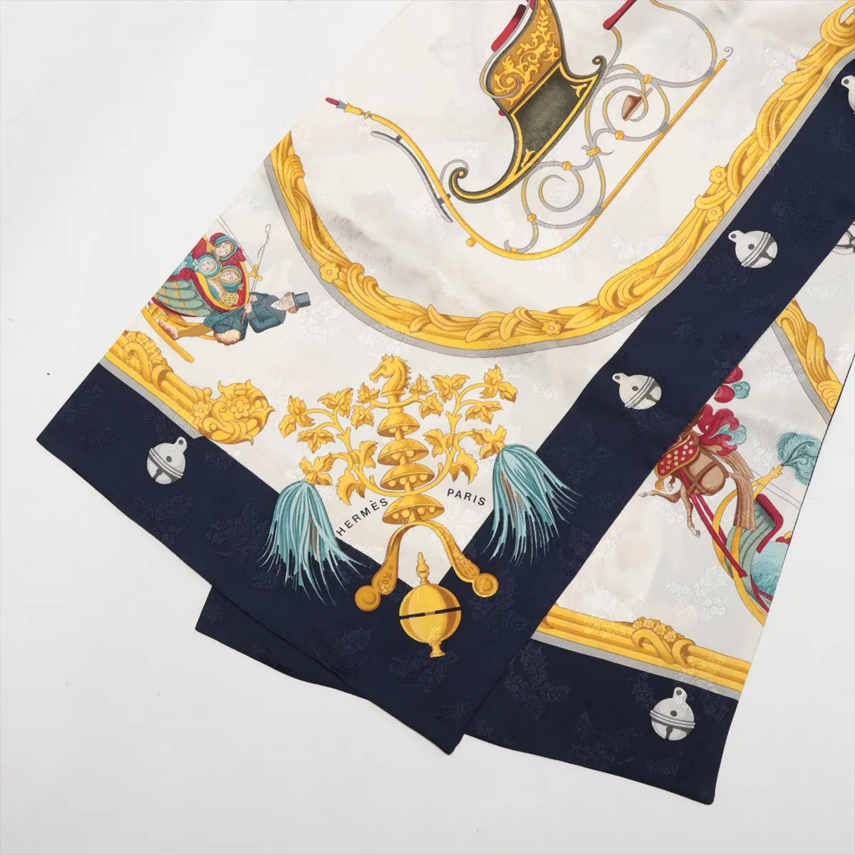 Maxi Twilly Stole, Silk, Navy, with some wear, — view 2