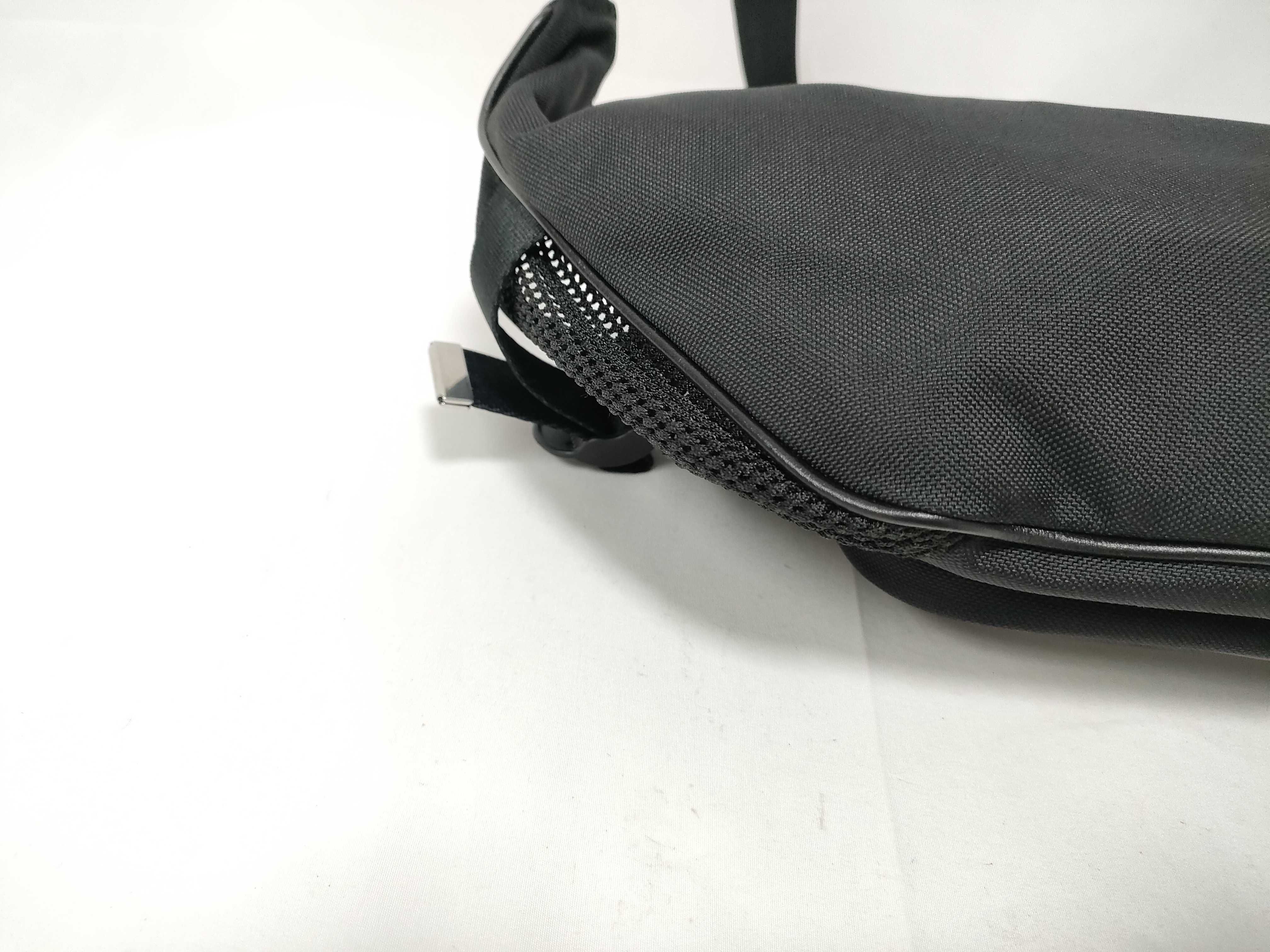 Homme Trekking Belt Bag, Nylon x Leather Body Bag, Black Waist Bag — view 5