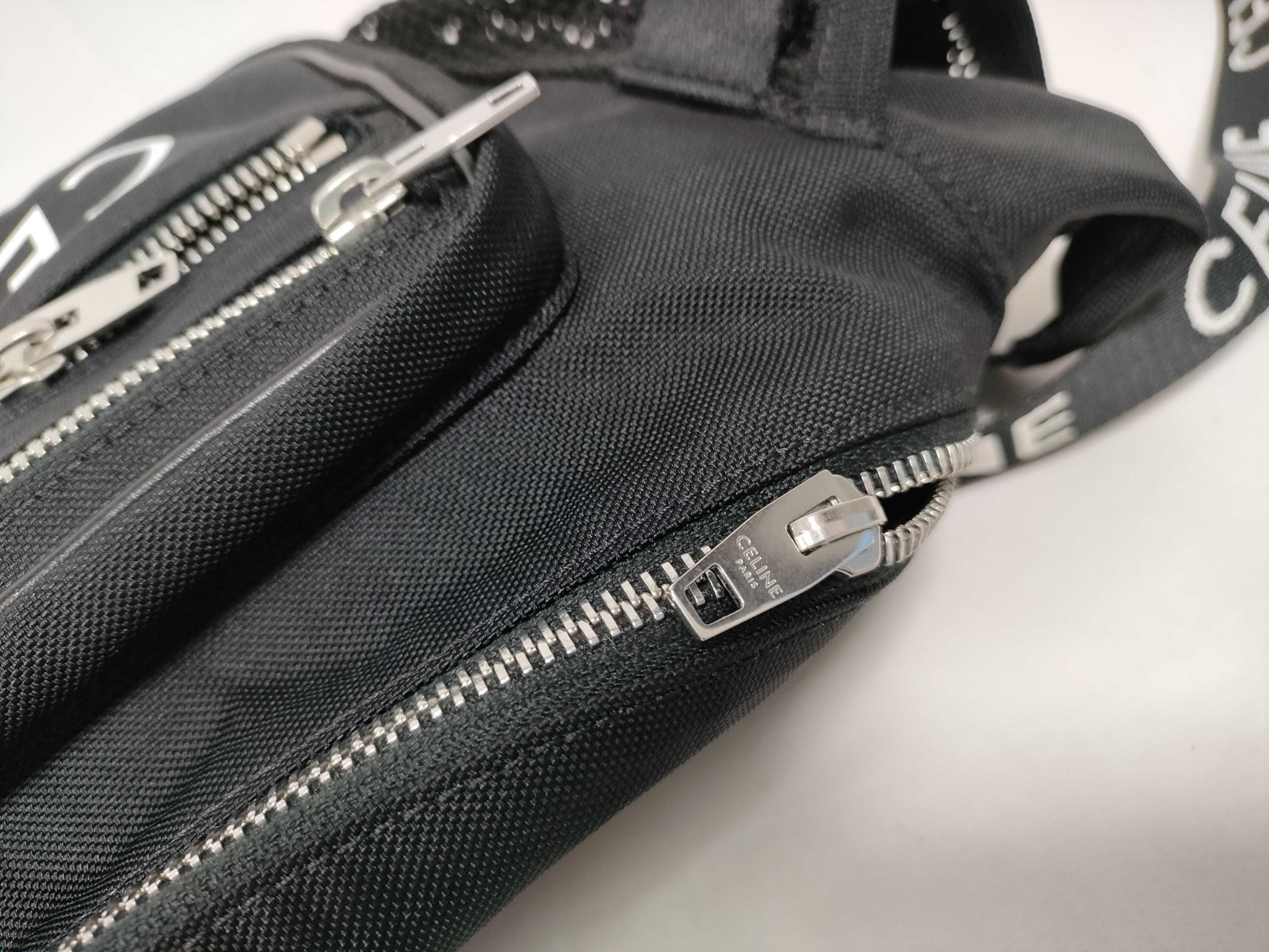 Homme Trekking Belt Bag, Nylon x Leather Body Bag, Black Waist Bag — view 9